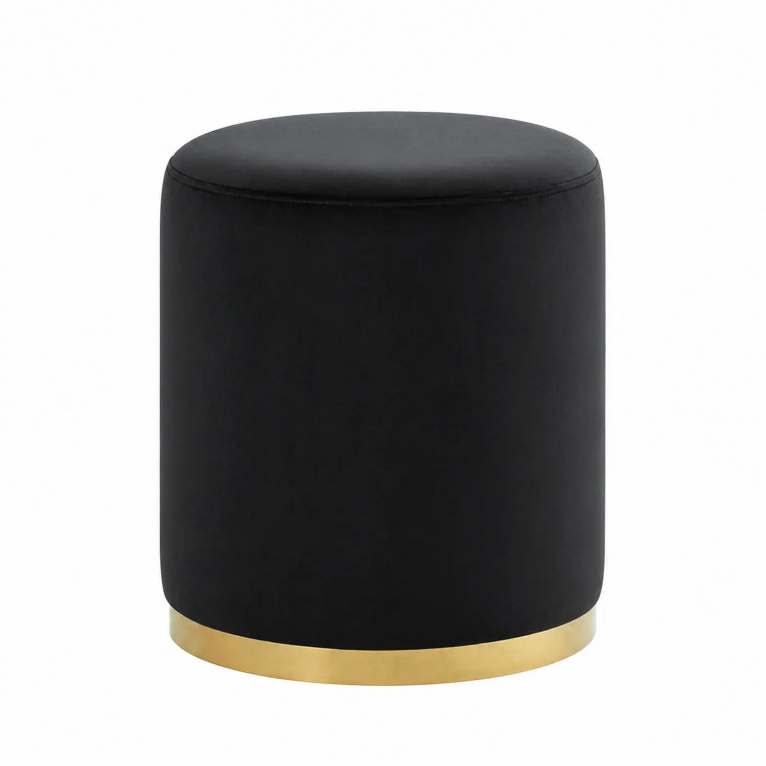 Pouf in velluto nero con base in metallo dorato-domveraliving