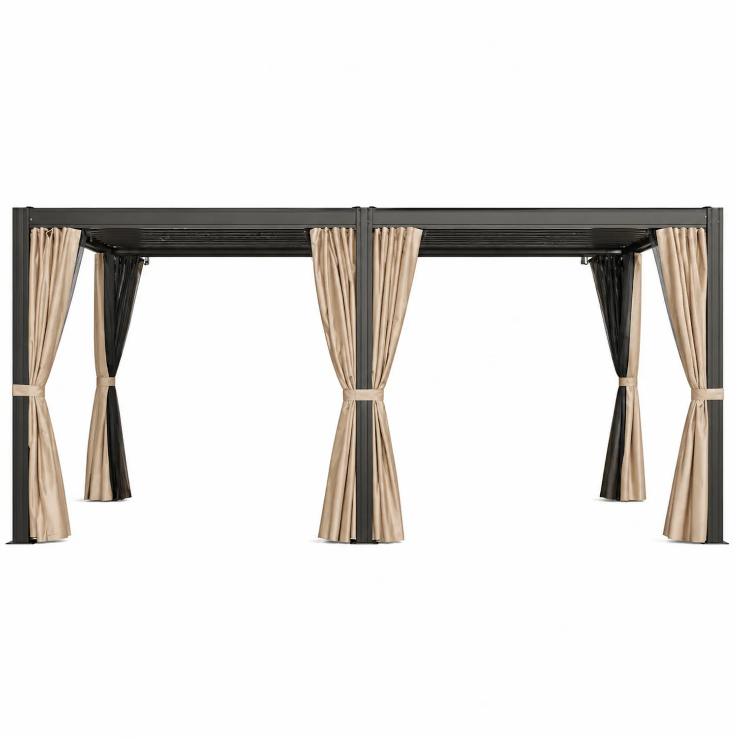 Gazebo in Alluminio con Tende 6x3m Nero e Beige-domveraliving