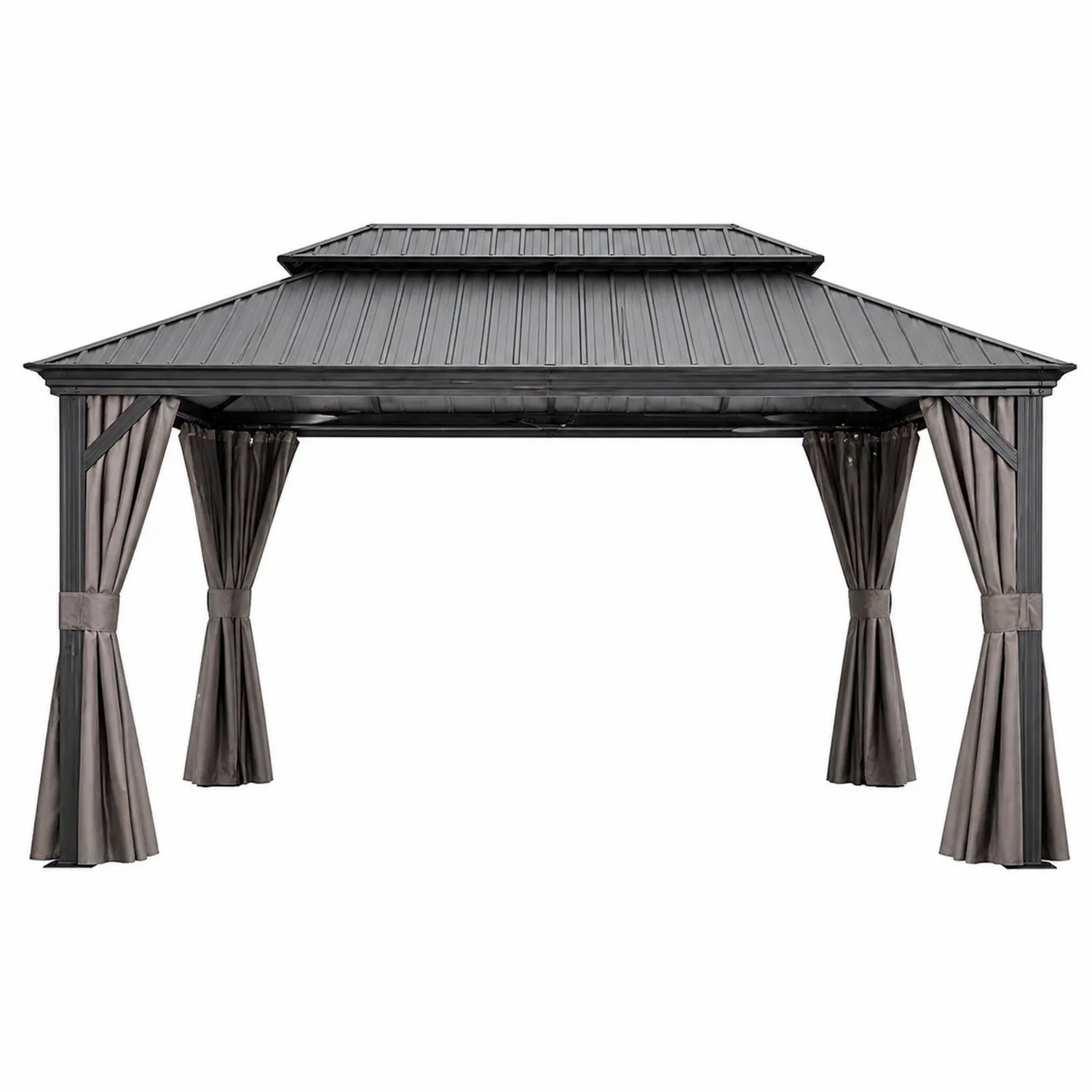 Gazebo in Metallo con Tetto in Alluminio e Tende in Poliestere Grigio-domveraliving