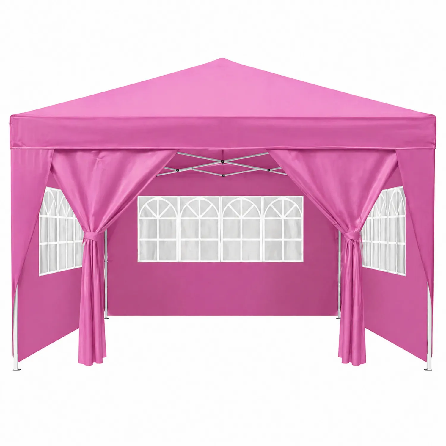 Gazebo da Giardino in Poliestere e Acciaio con Tende Laterali Rosa-domveraliving