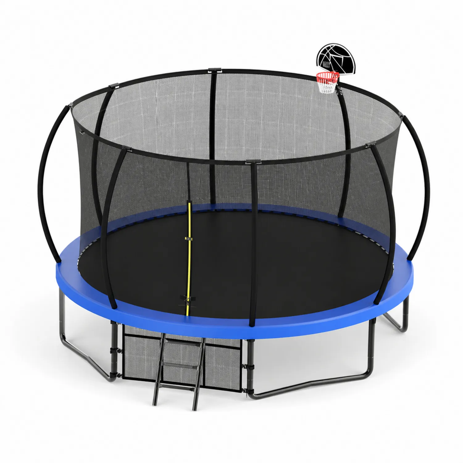 Trampoline Metal avec Filet de Sécurité et Panier de Basket 305 cm Bleu