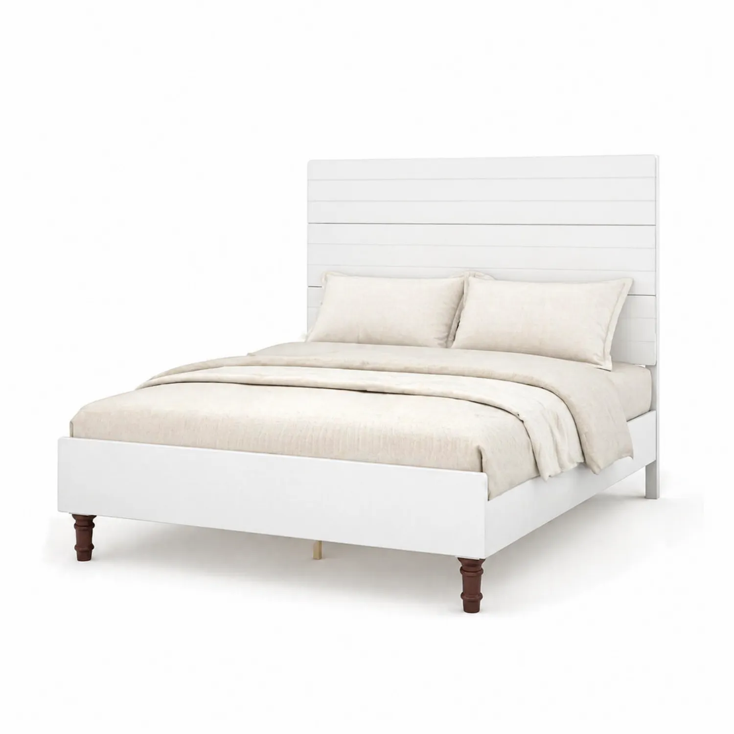 Lit double bois 200x160cm Blanc/Beige