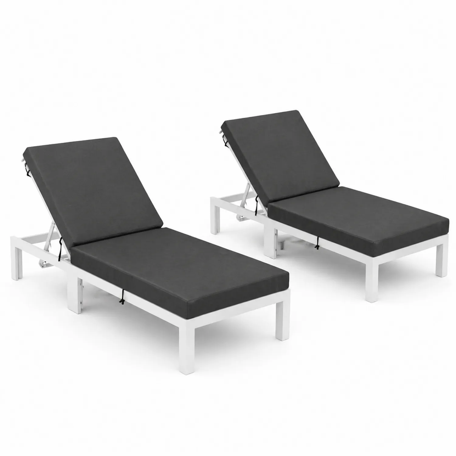 Lot de 2 chaises longues en aluminium avec coussins gris et blancs
