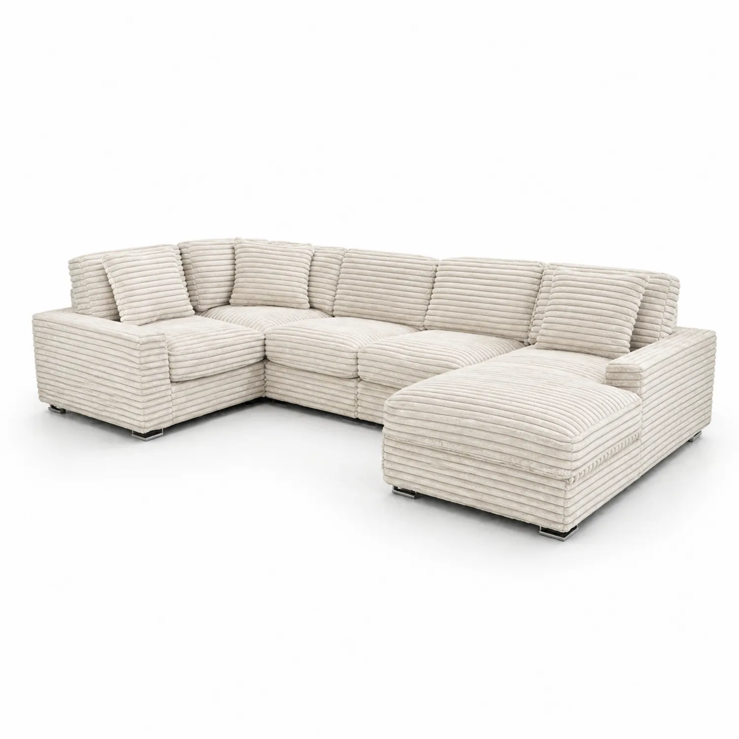 Canapé modulaire en tissu côtelé beige en L avec méridienne