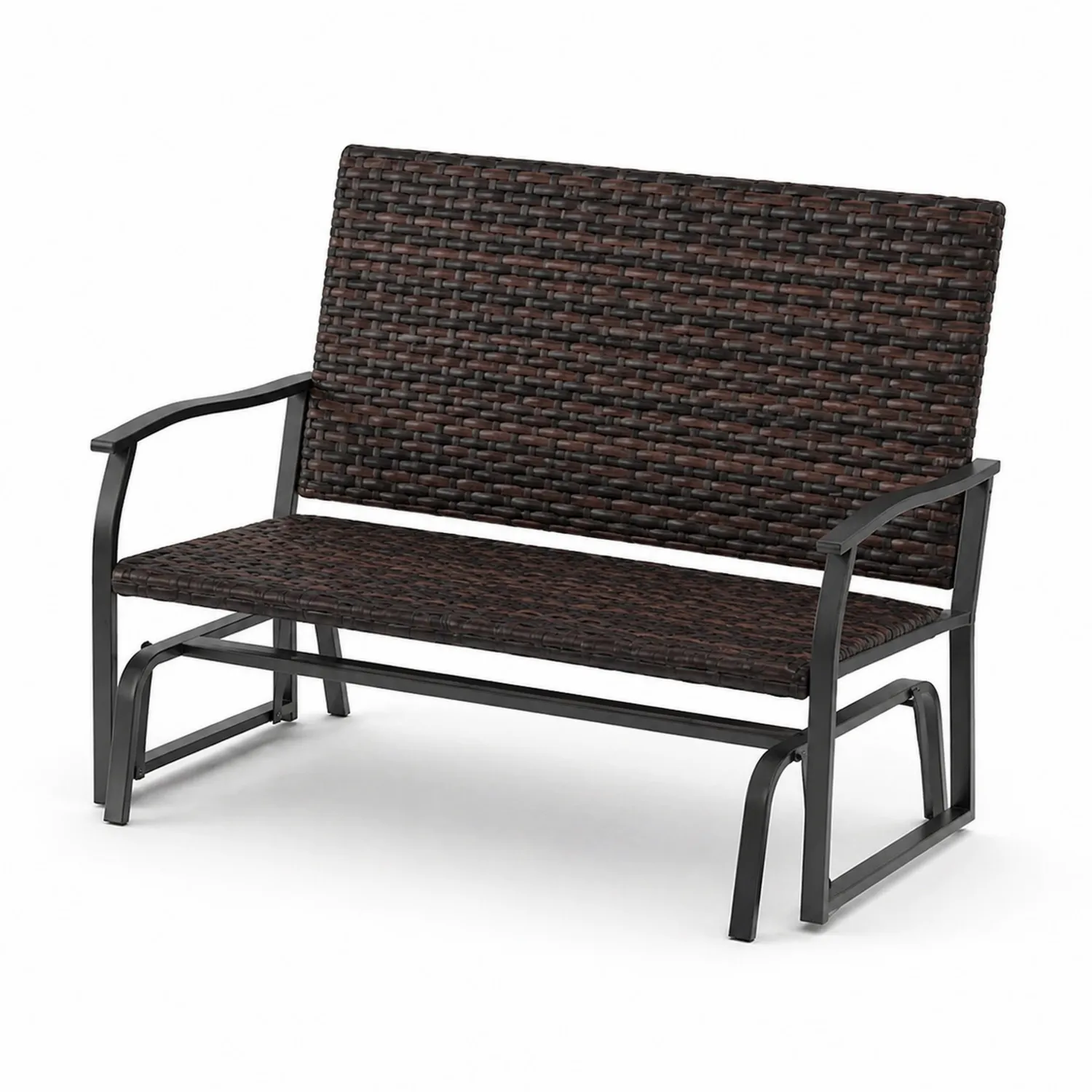 Banc en métal et rotin synthétique marron