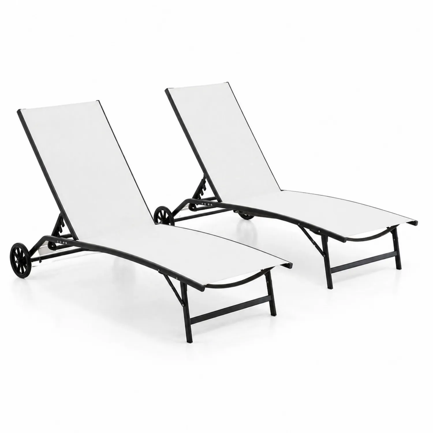 Chaises Longues de Jardin en Aluminium et Textilène Réglables, Lot de 2, Blanc