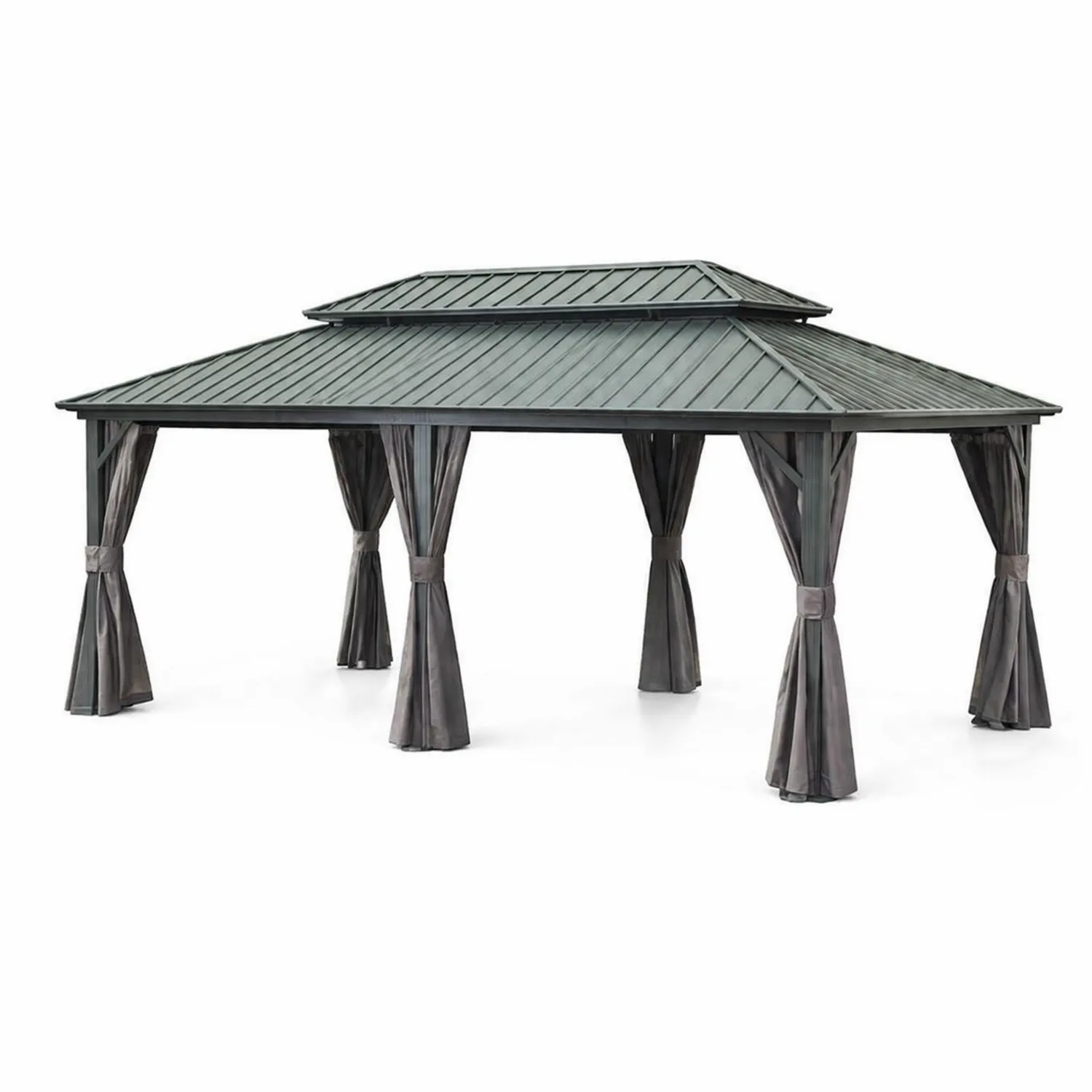 Pavillon en aluminium avec toit en acier à double niveau 400 cm x 300 cm Gris