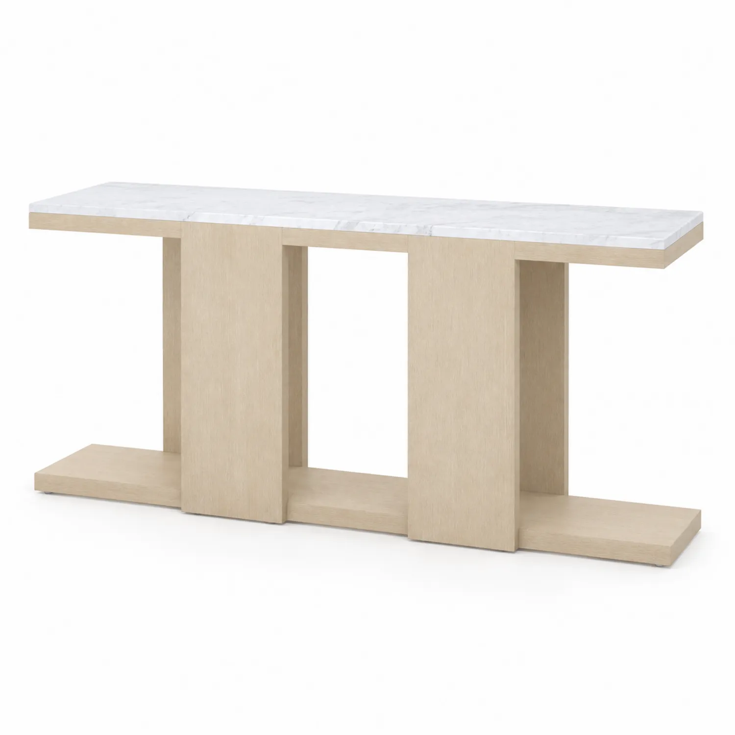 Console en Bois et Marbre Blanc