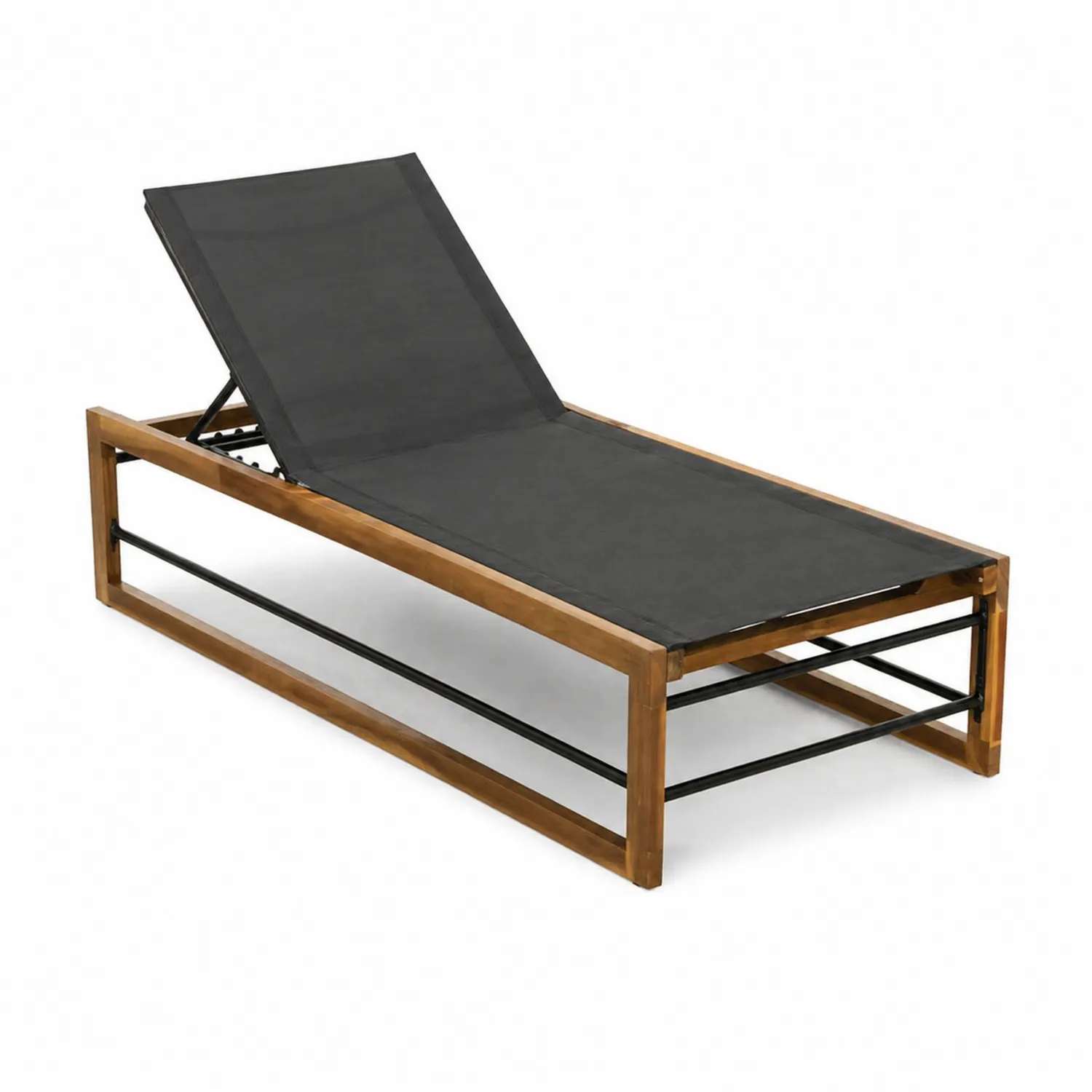 Chaise Longue en Teck et Tissu en Polyester Gris avec Cadre en Métal