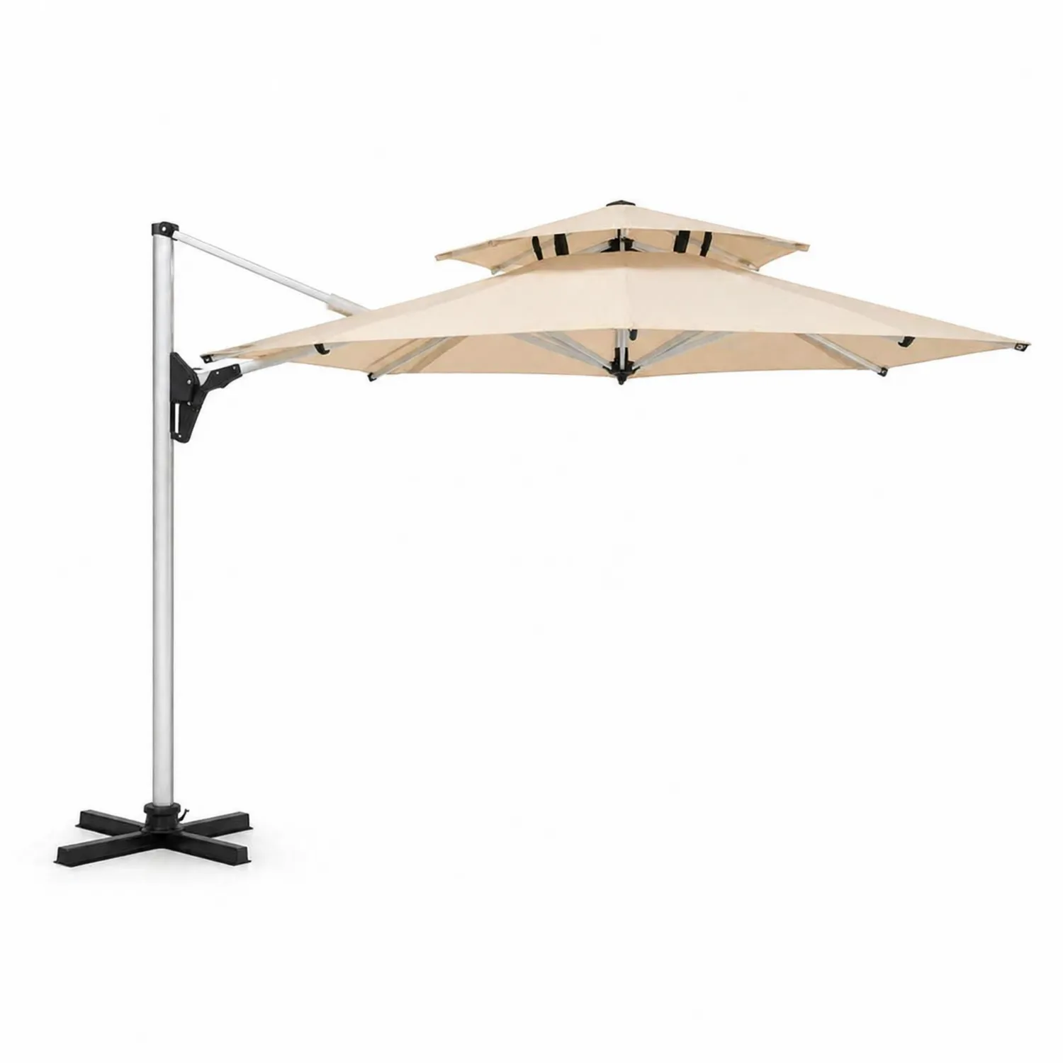 Parasol déporté en aluminium avec toile en polyester 3 m Crème