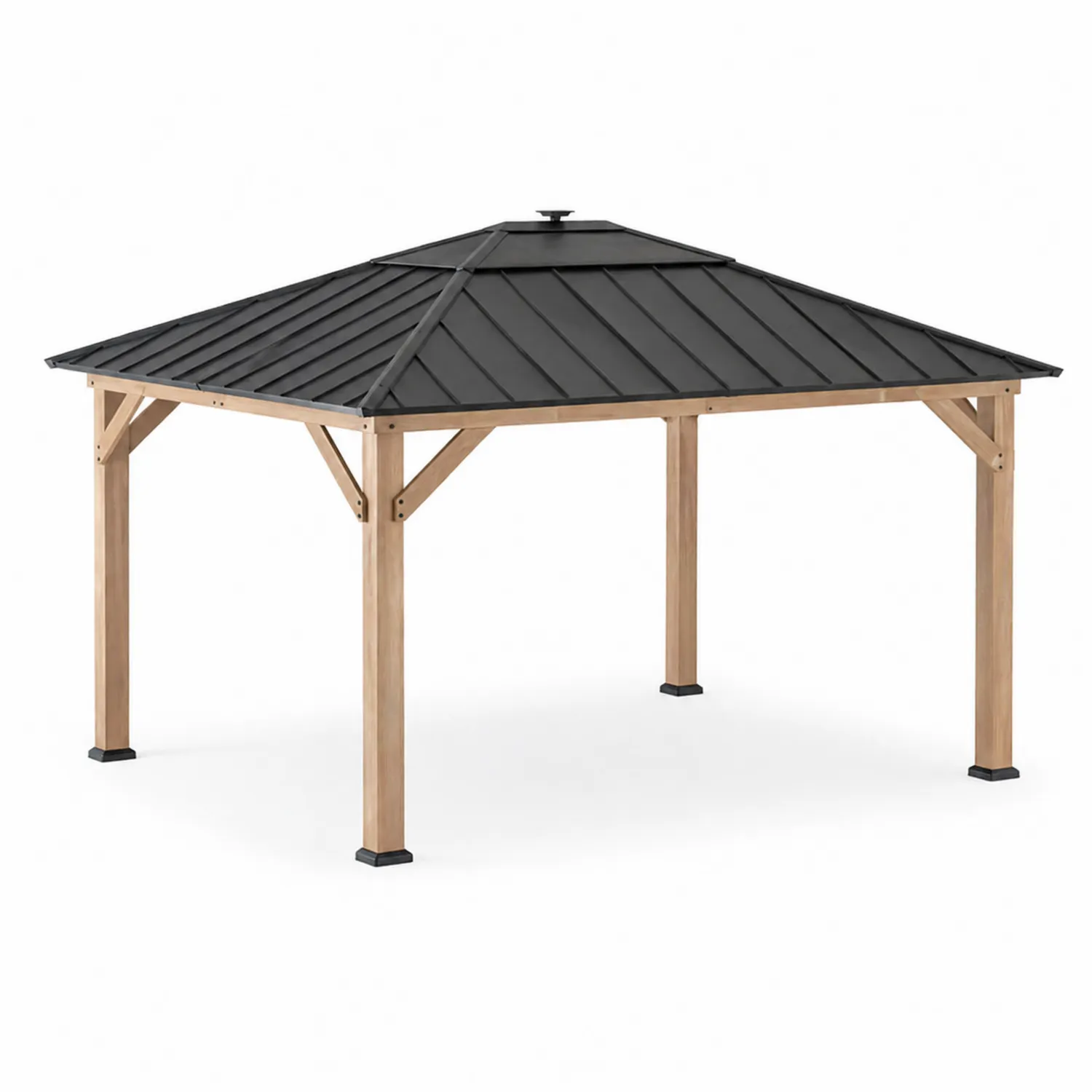 Pavillon de jardin en bois et métal avec toit noir 300x300x250 cm