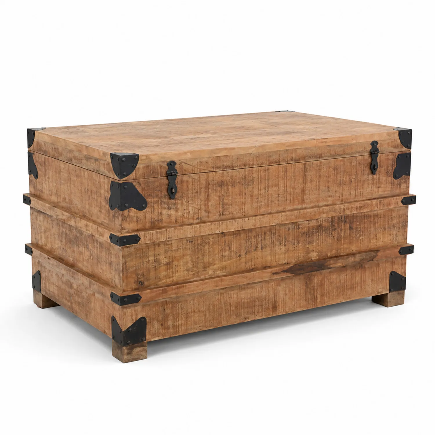 Coffre de rangement en bois de manguier et métal 80x40x45 cm