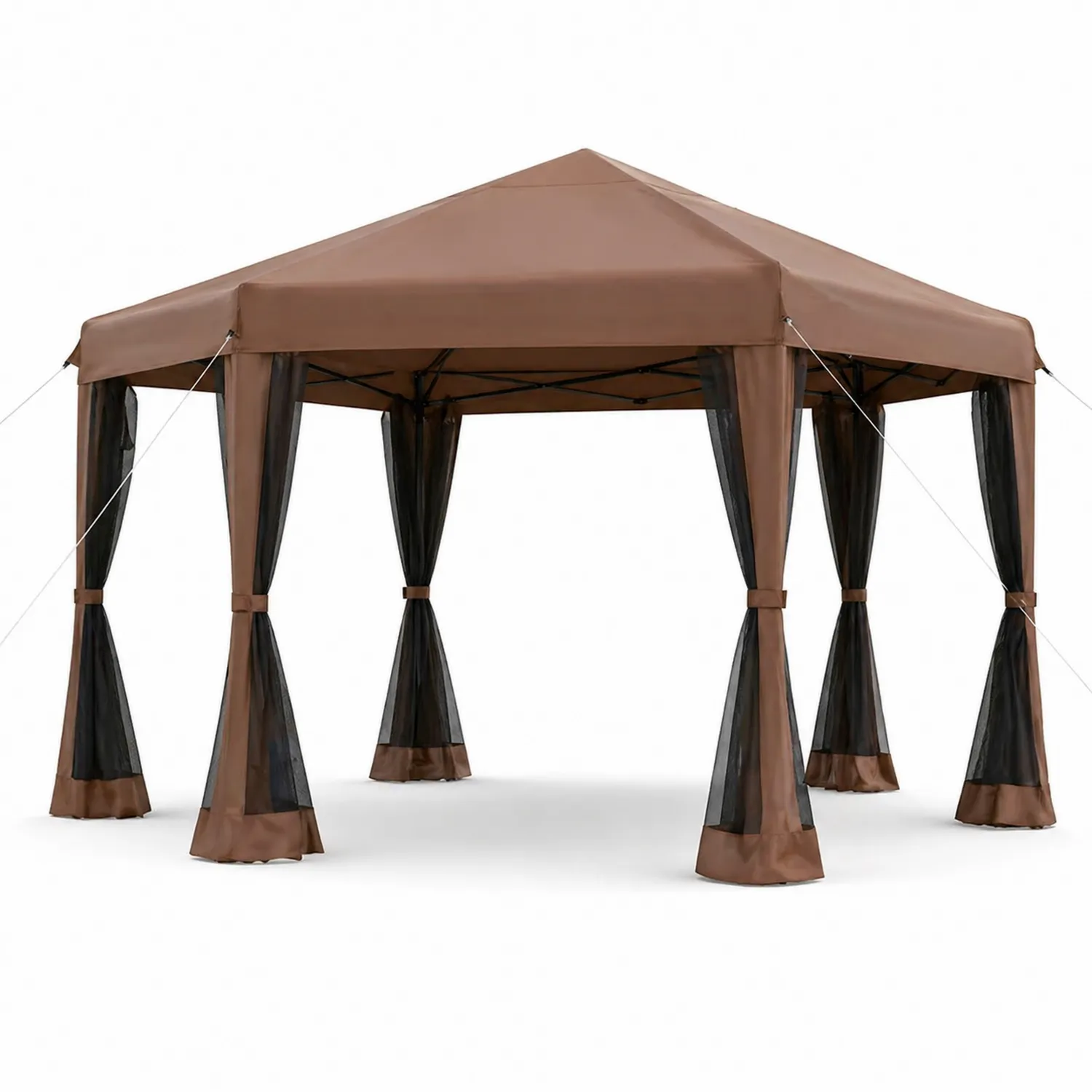 Tonnelle pliante en acier et toile polyester marron avec moustiquaire 3x3 m