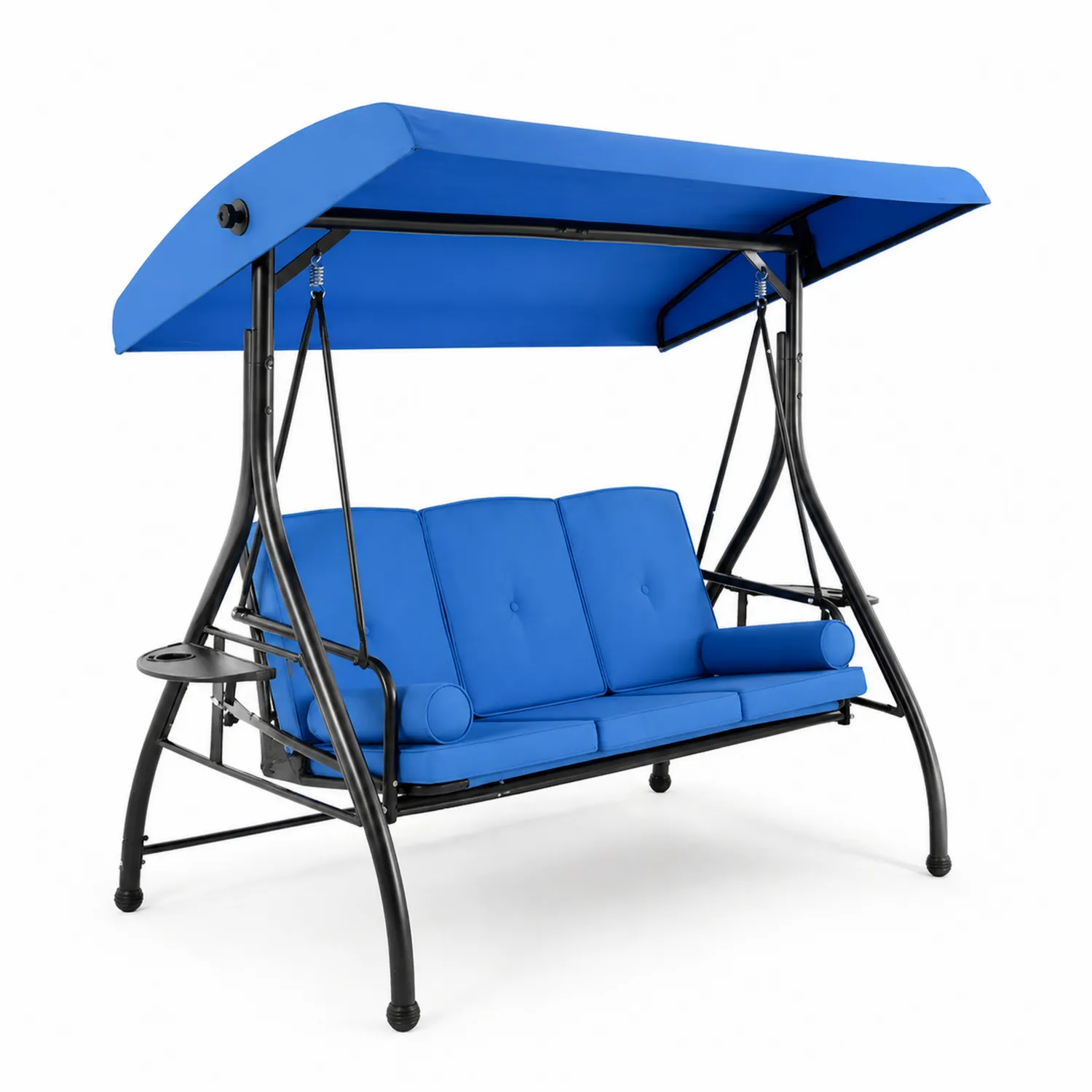 Balancelle de jardin 3 places en acier et coussins en polyester Bleu