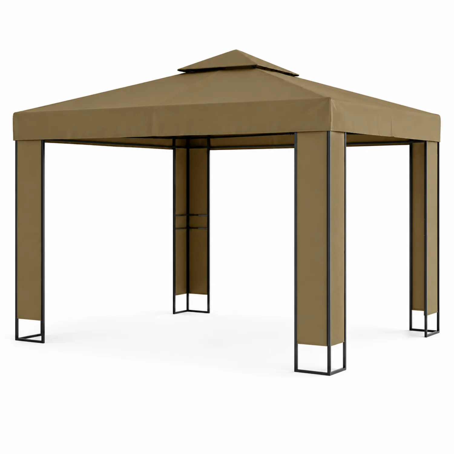 Tonnelle de jardin en métal et tissu marron 3x3m