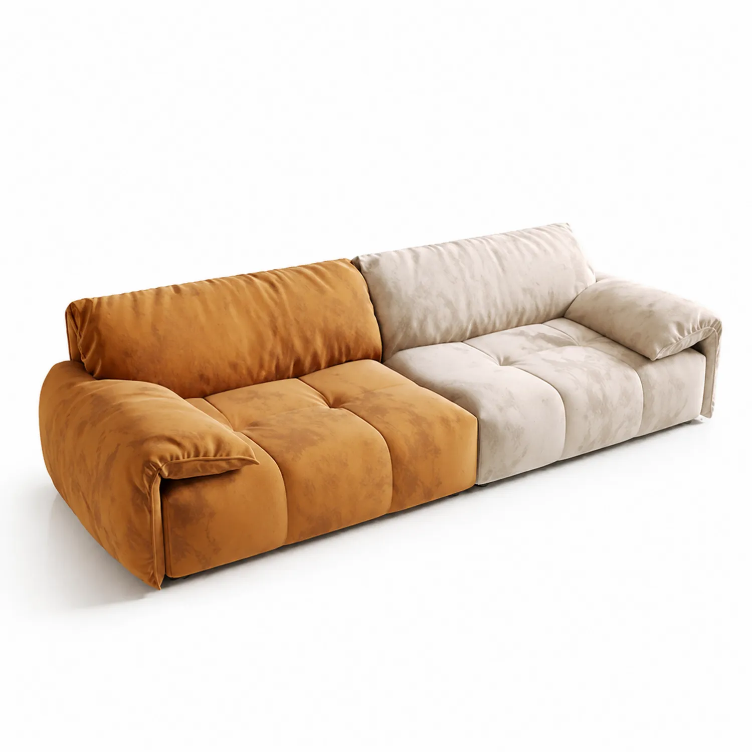 Canapé 3 Places en Tissu Beige et Marron