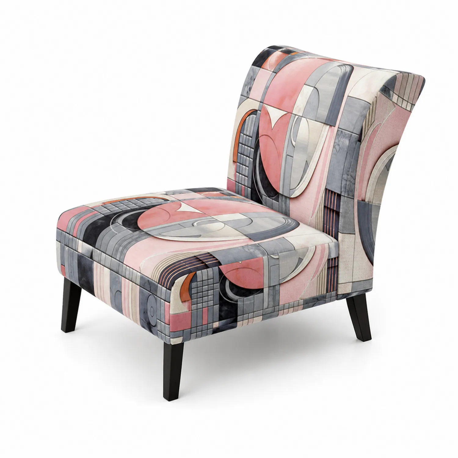 Fauteuil en bois et tissu polyester imprimé 70x80x90 cm