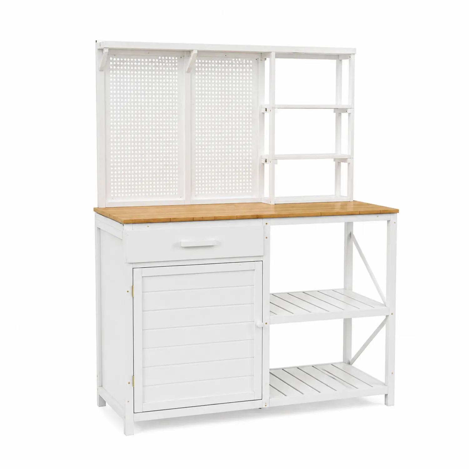 Table de culture en bois avec étagères et plateau en bambou