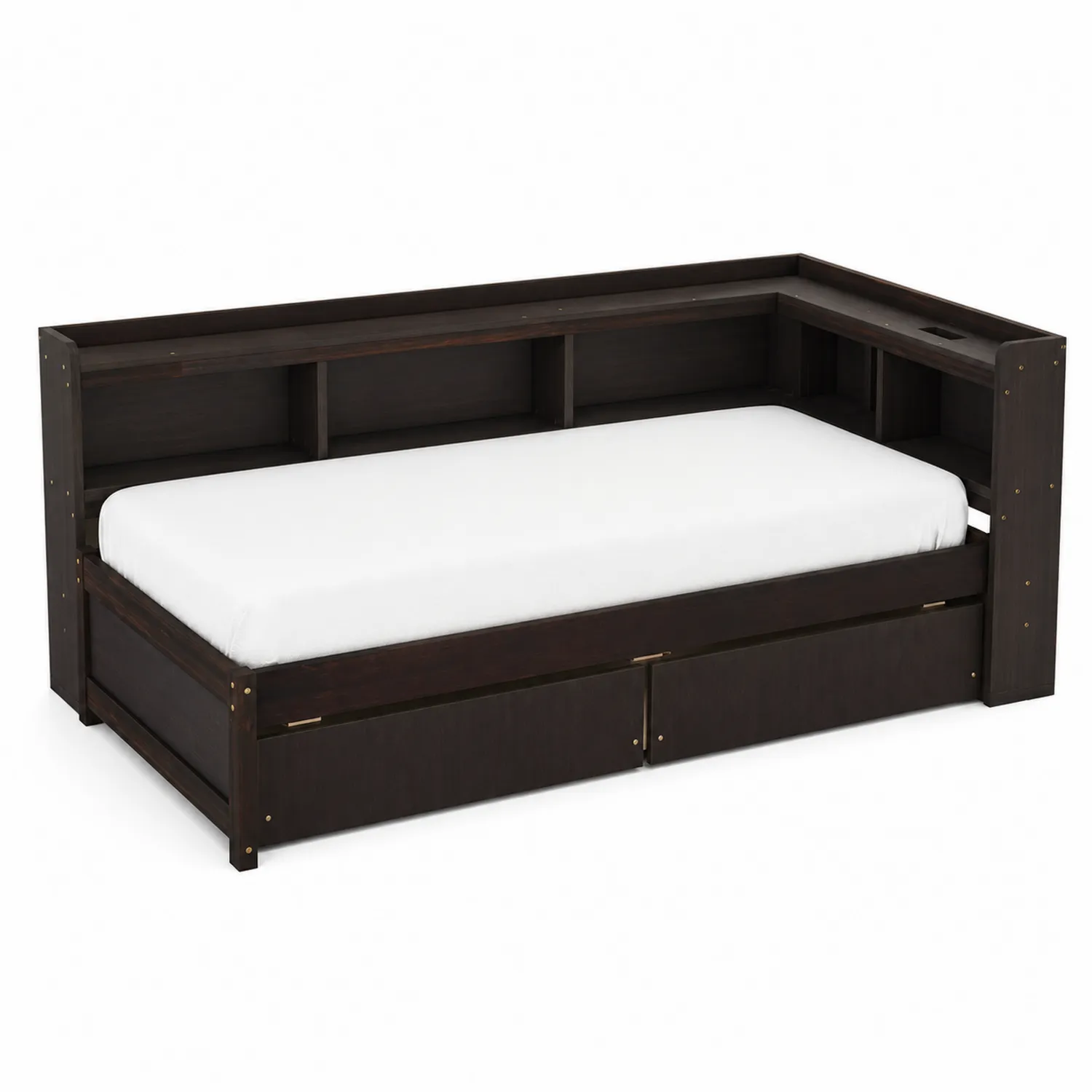 Lit de jour en bois avec rangements 200x90 cm Marron
