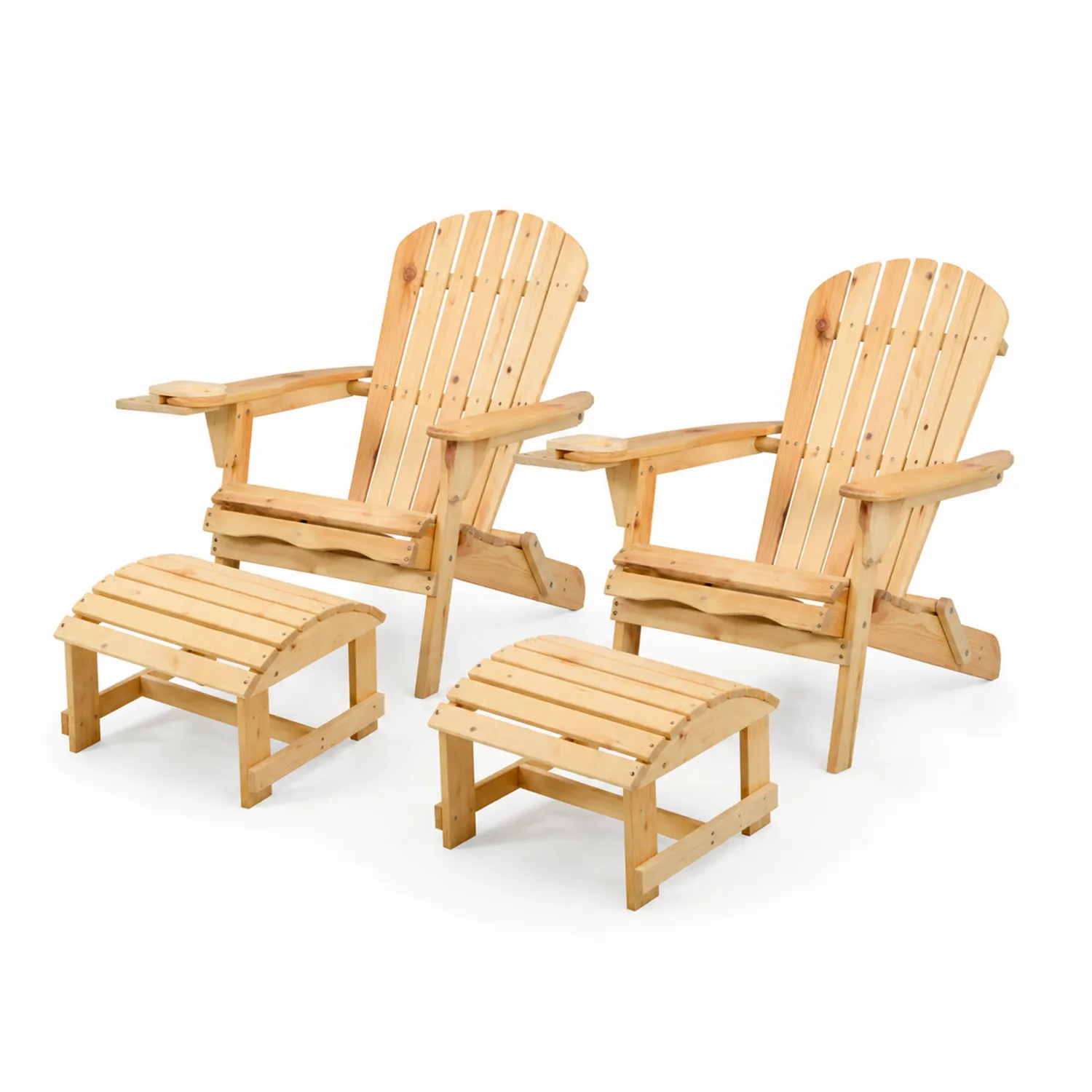 Ensemble de 2 chaises de jardin en bois avec repose-pieds