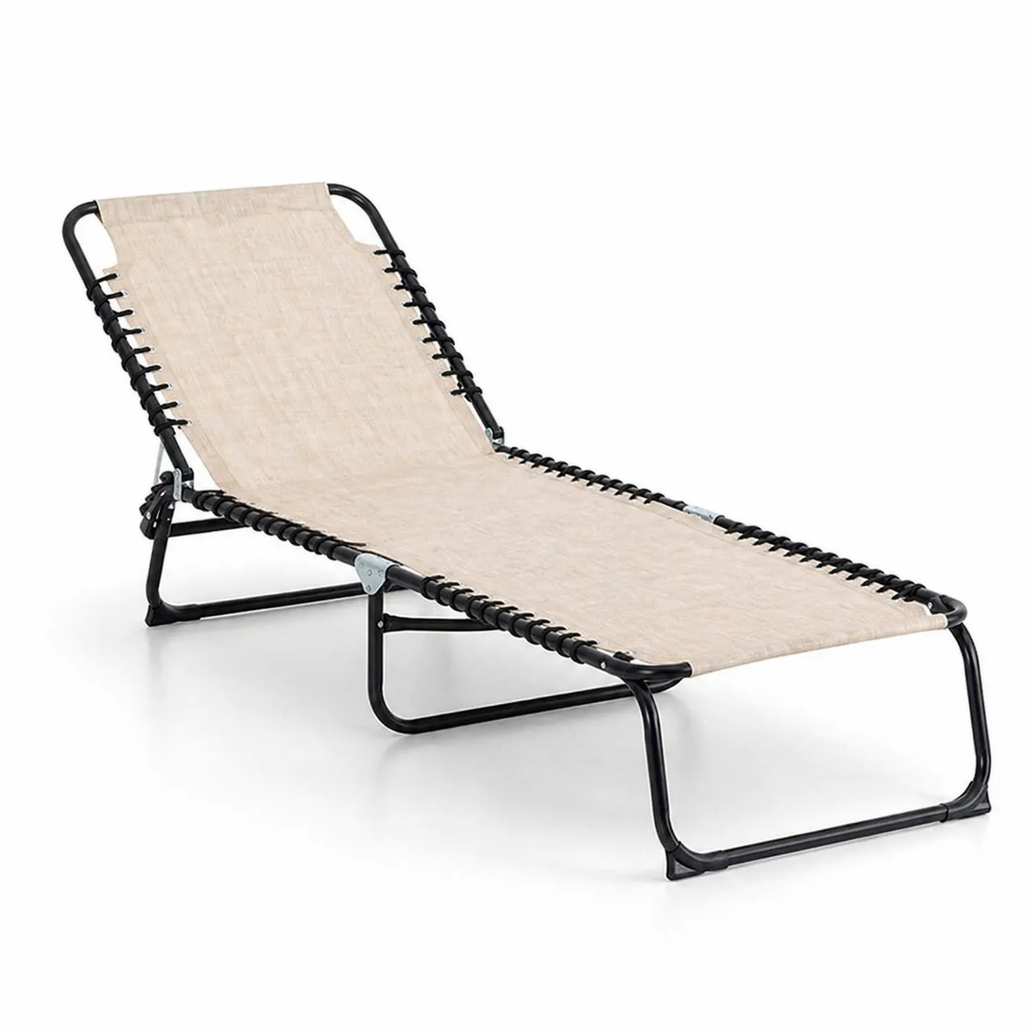Chaise longue pliable en métal et polyester Beige 180 cm x 56 cm x 29 cm