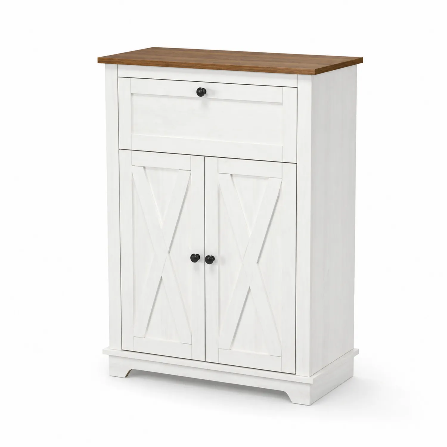 Buffet en bois 1 tiroir 2 portes Blanc et Chêne