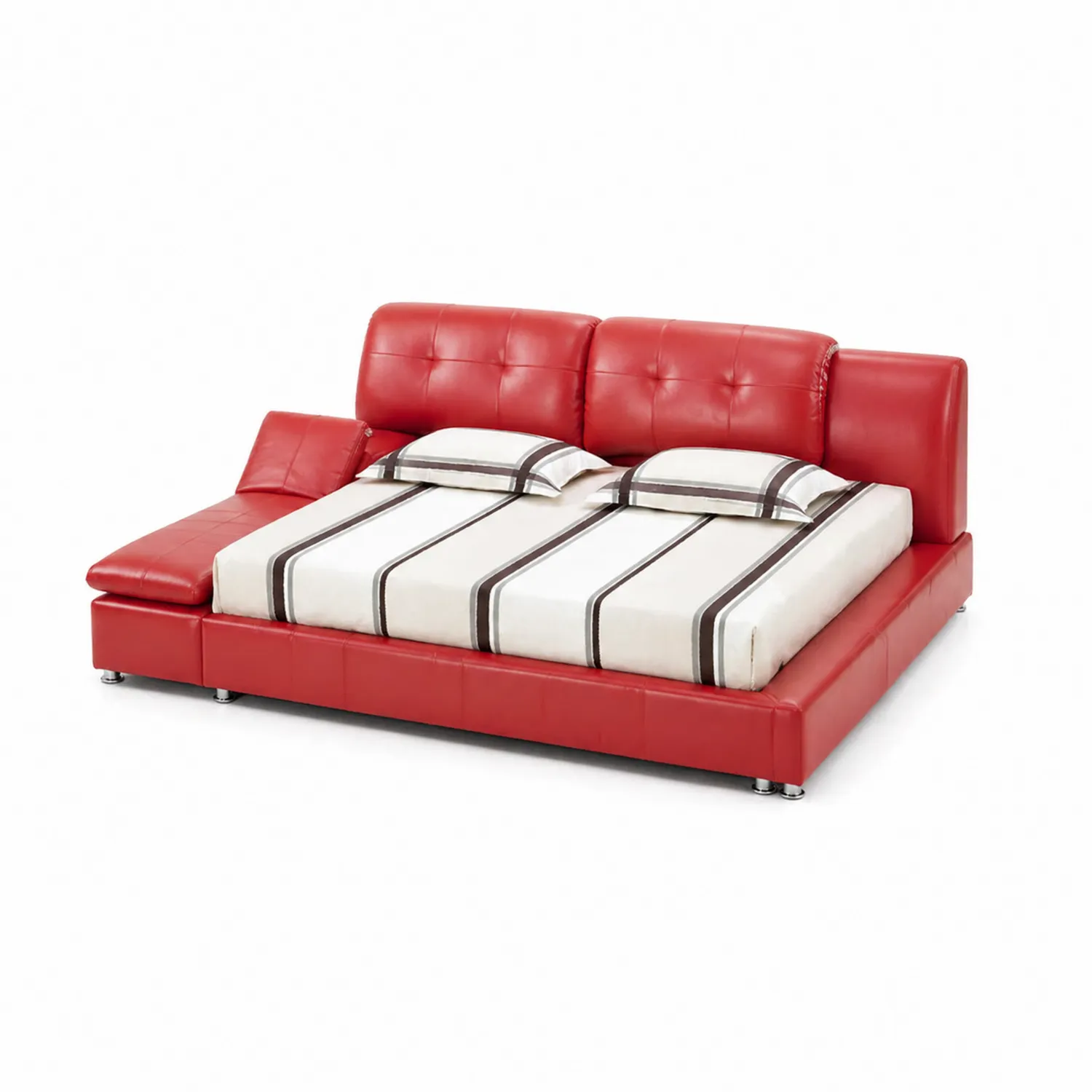 Lit en Cuir Synthétique Rouge avec Matelas et Coussins