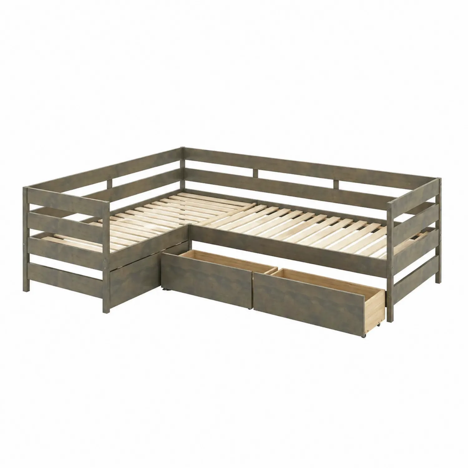 Lit d'angle en bois avec tiroirs de rangement 200x90 cm