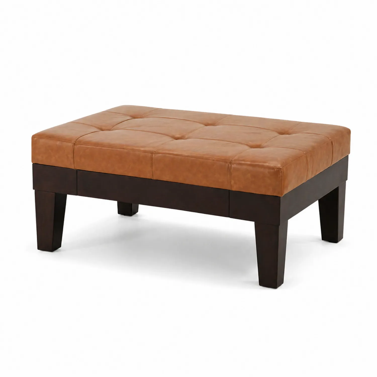 Repose-pieds rectangulaire en cuir marron avec pieds en bois