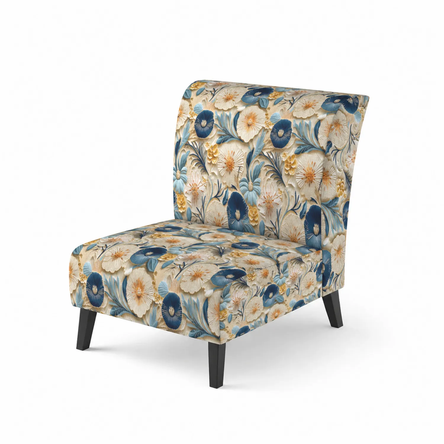 Chaise en bois et tissu à motif fleuri