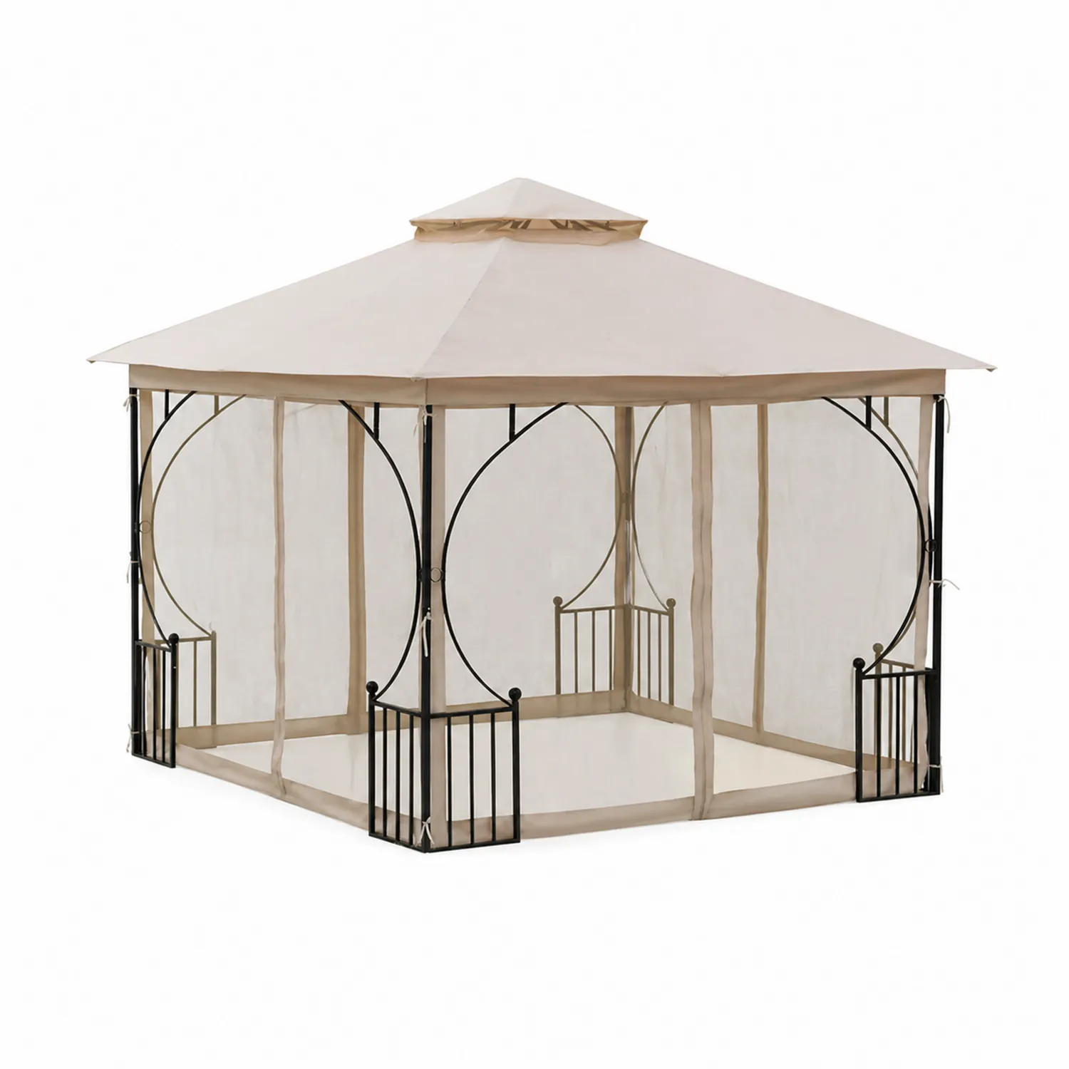 Pavillon en toile polyester beige avec structure en acier