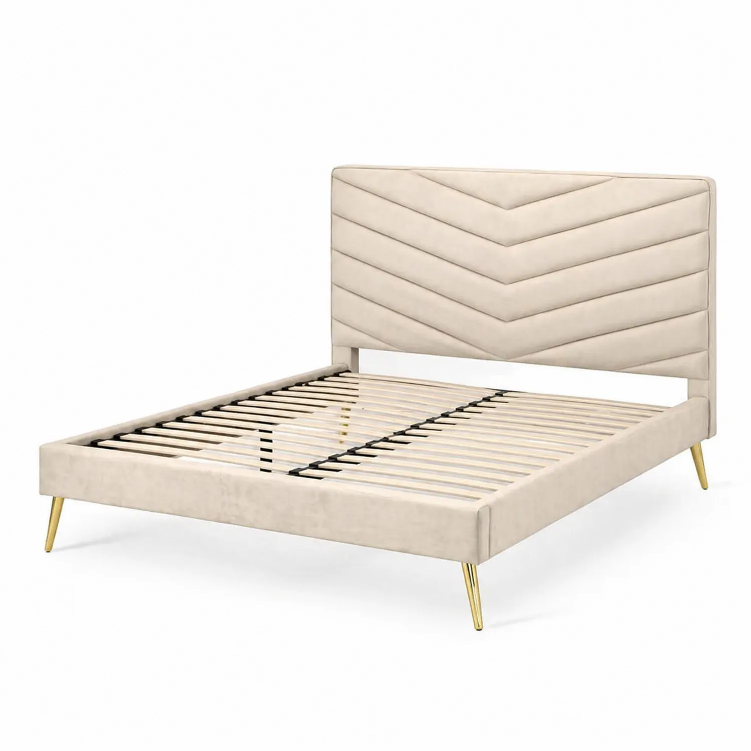 Lit en velours avec tête de lit matelassée et pieds en métal 200x160 cm