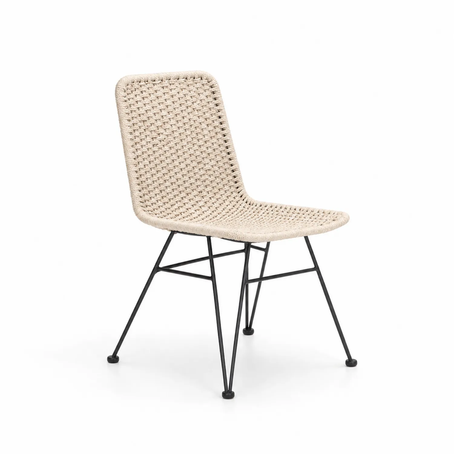 Chaise en corde synthétique et structure en acier noir 60x58x86 cm Beige