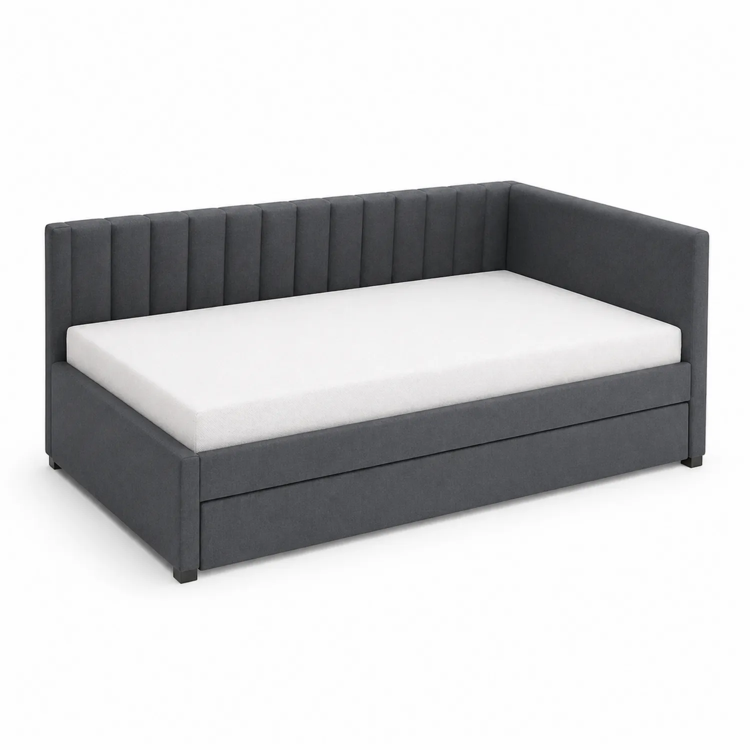 Canapé-lit d'angle en tissu gris avec sommier
