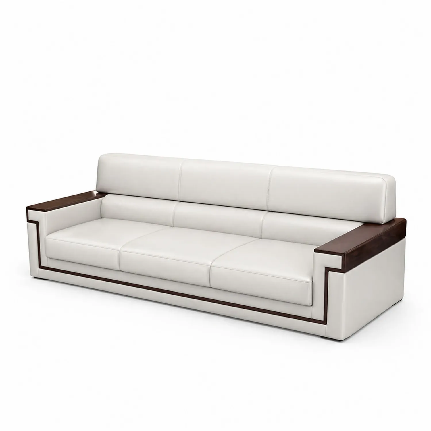 Canapé 3 places en cuir synthétique Blanc avec accoudoirs en bois massif
