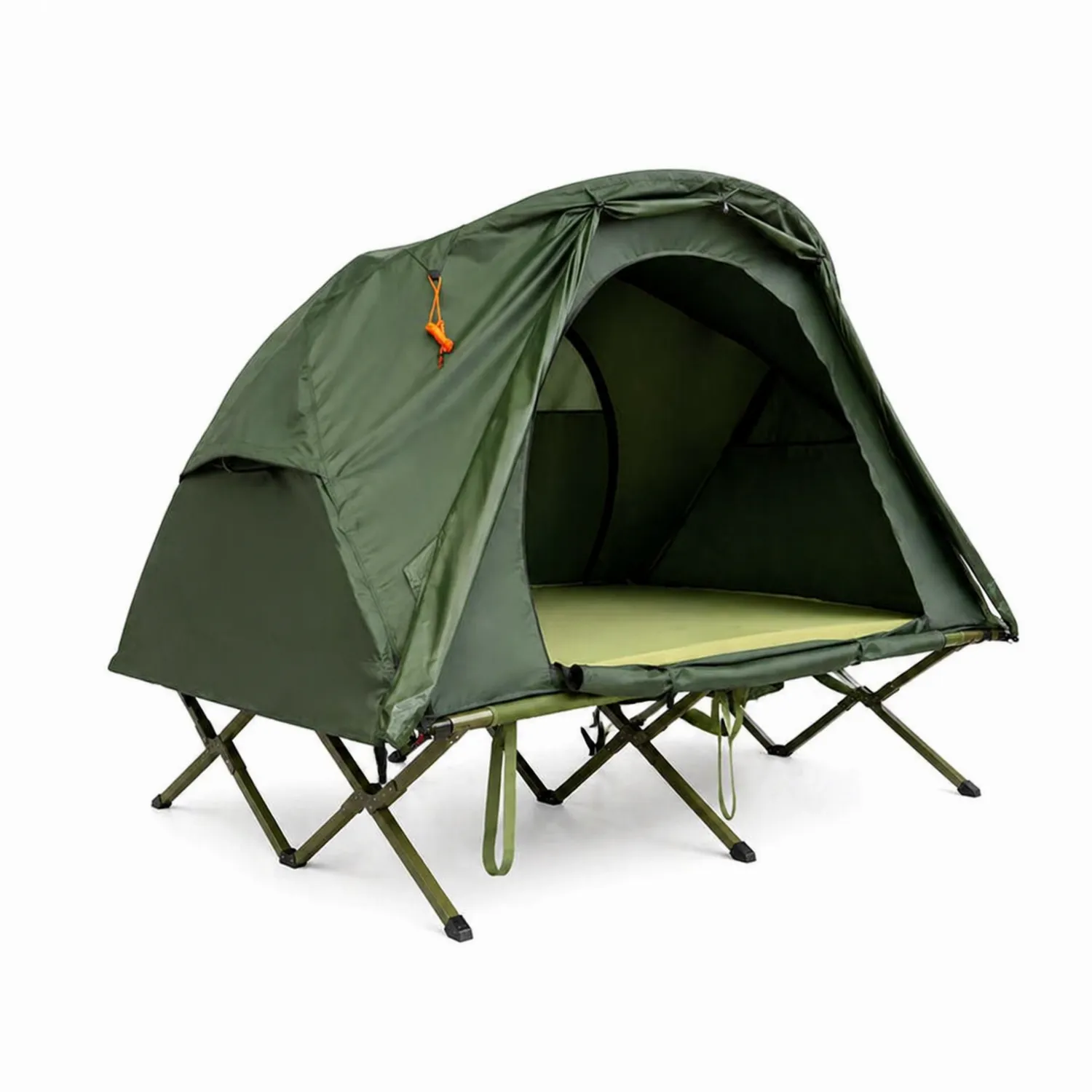 Tente de camping surélevée en acier et nylon 210D vert