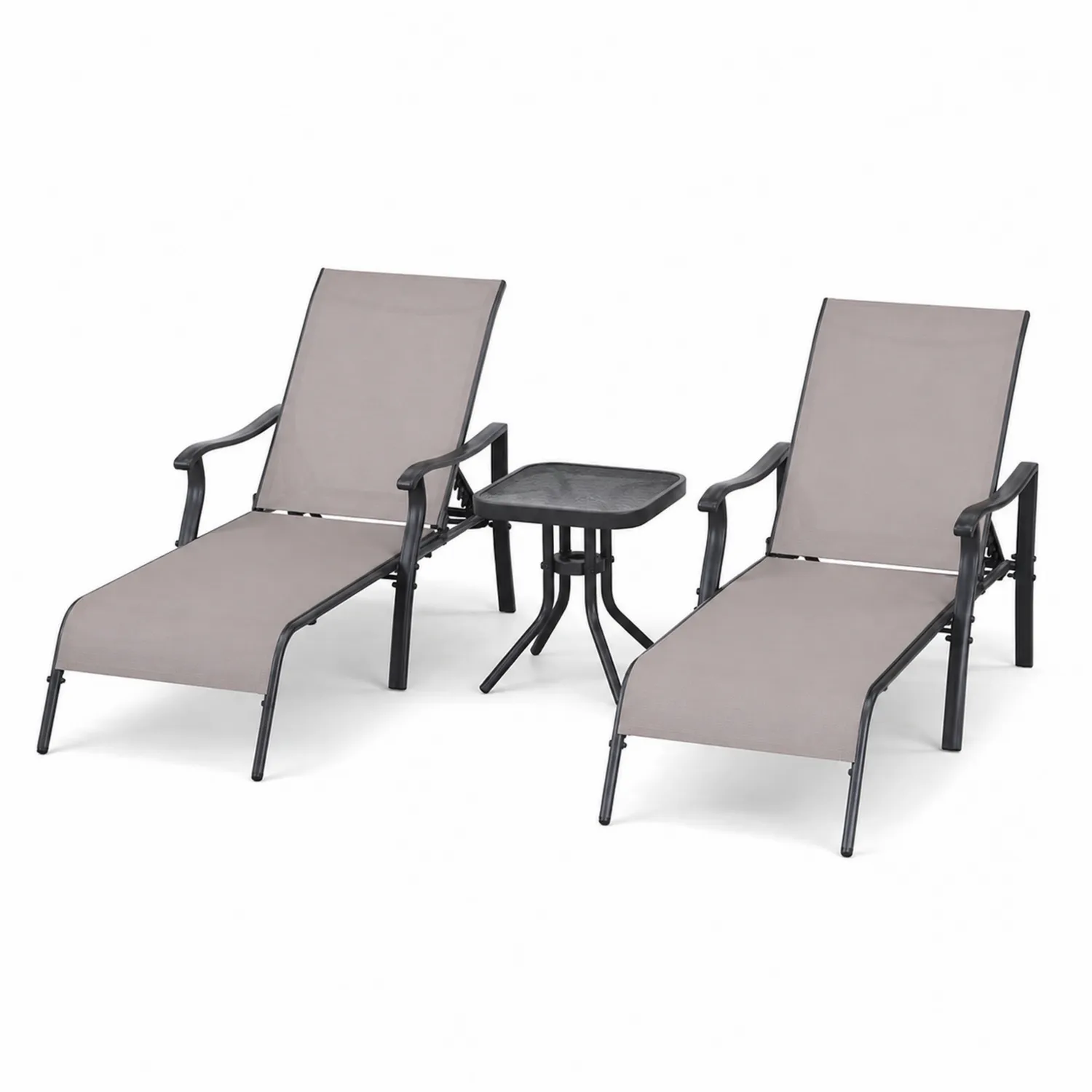 Ensemble de chaises longues en aluminium et textilène avec table
