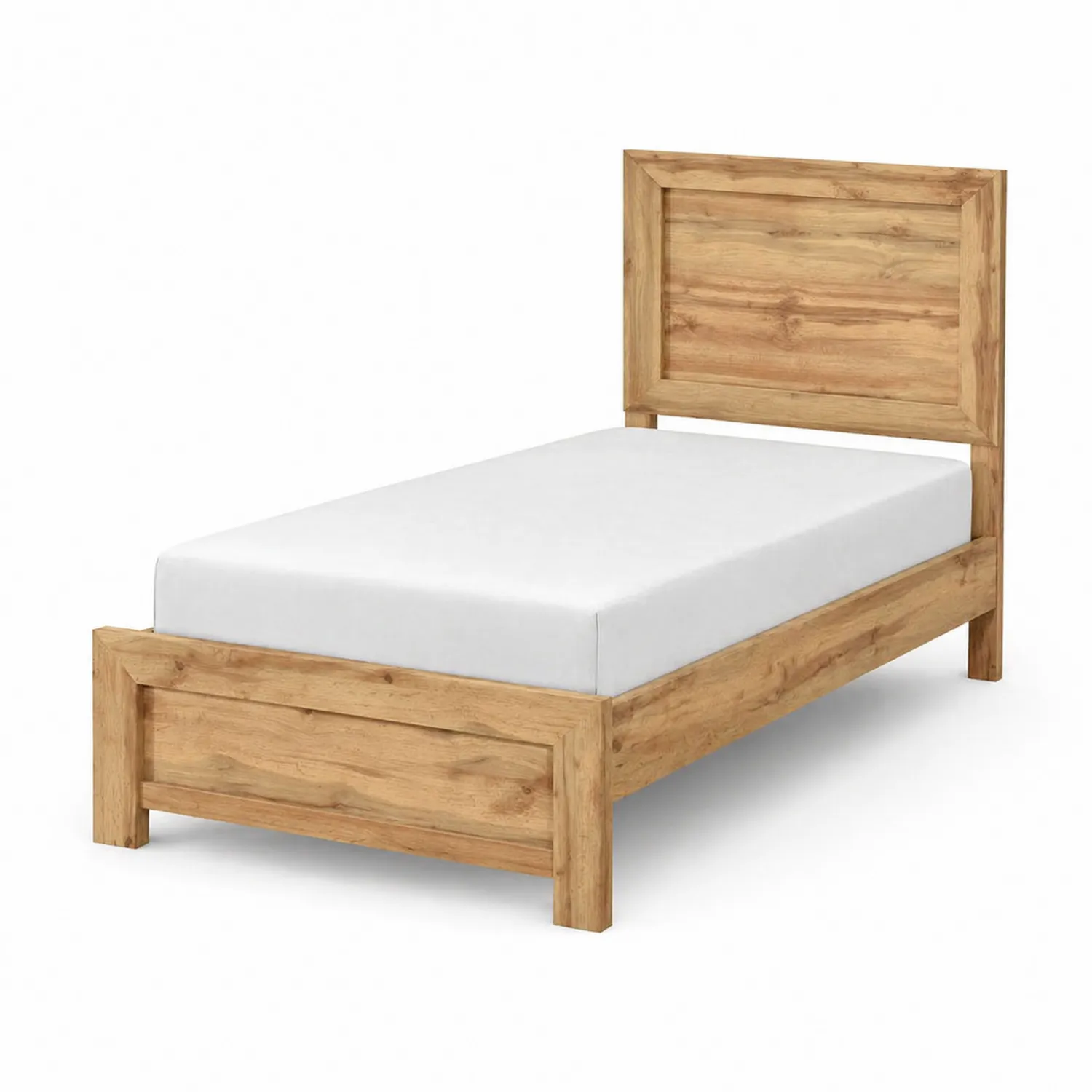 Lit simple en bois de chêne avec matelas blanc