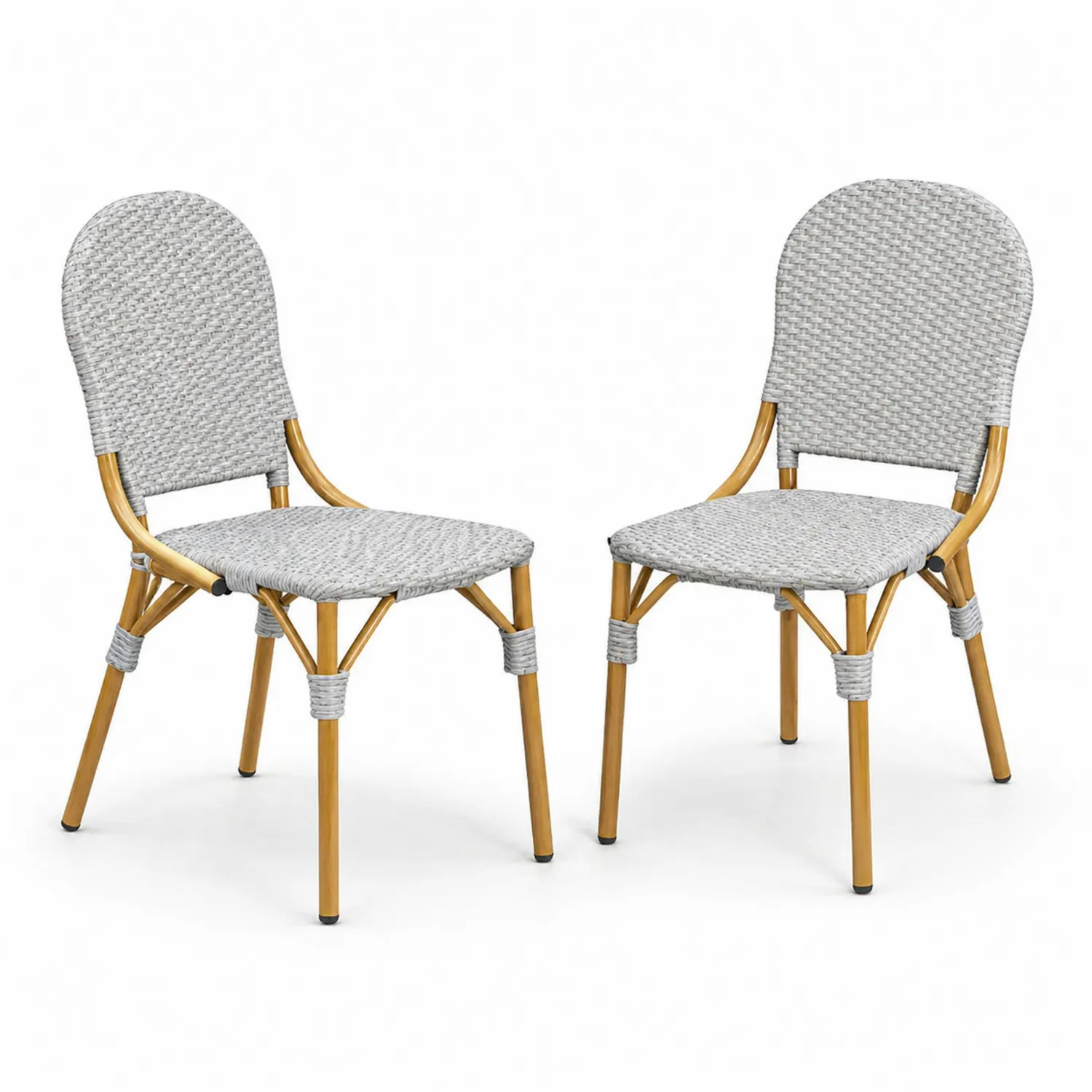 Lot de 2 chaises en aluminium et rotin synthétique, 40x45x90 cm, Gris