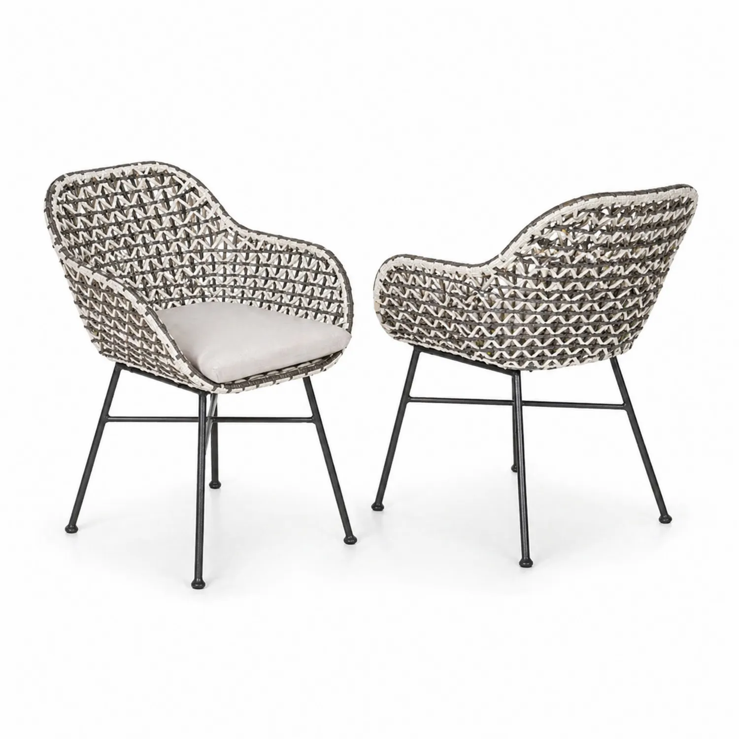 Chaises de jardin en résine tressée avec coussin et pieds en métal, ensemble de 2