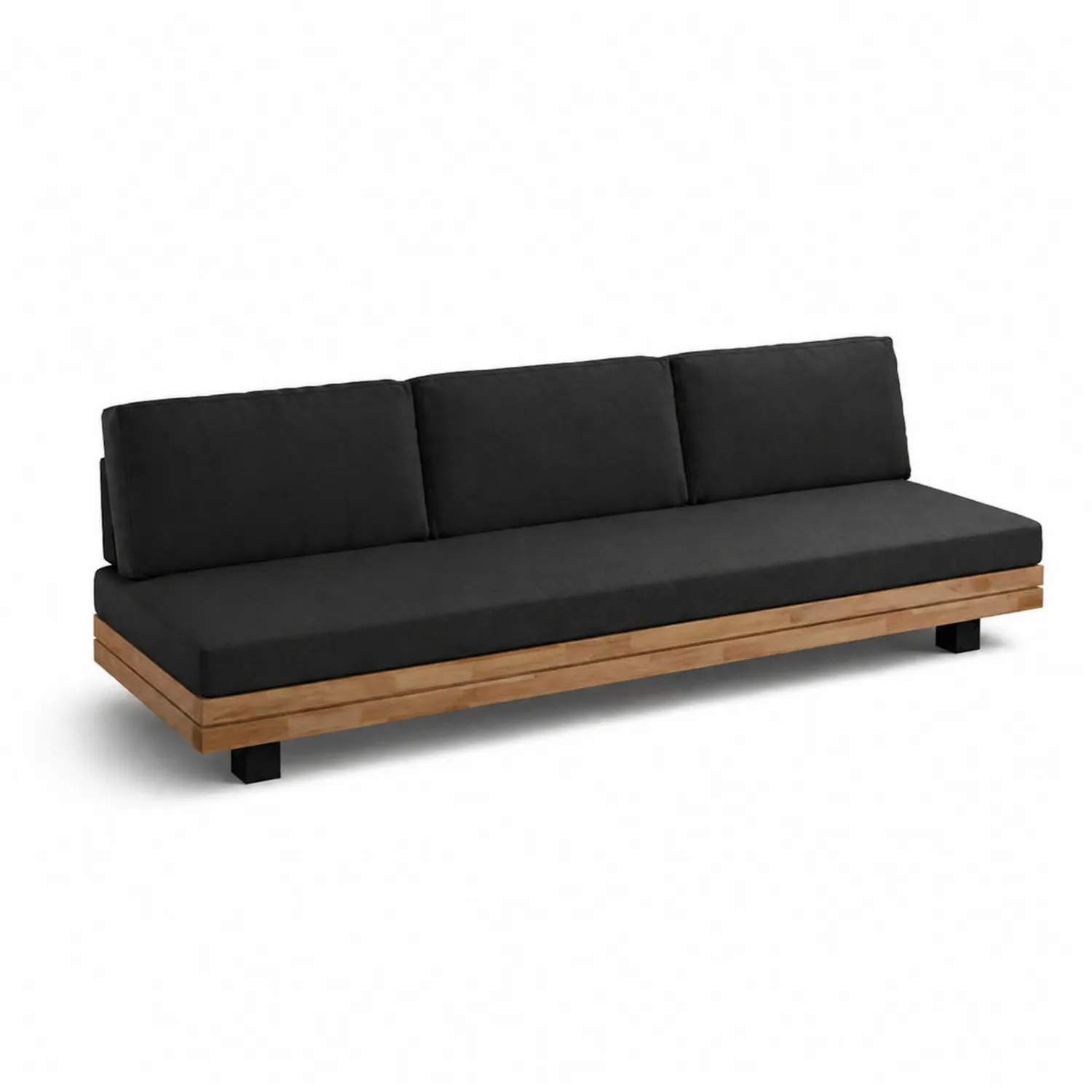 Canapé en bois d'acacia et tissu noir 200x75x65 cm