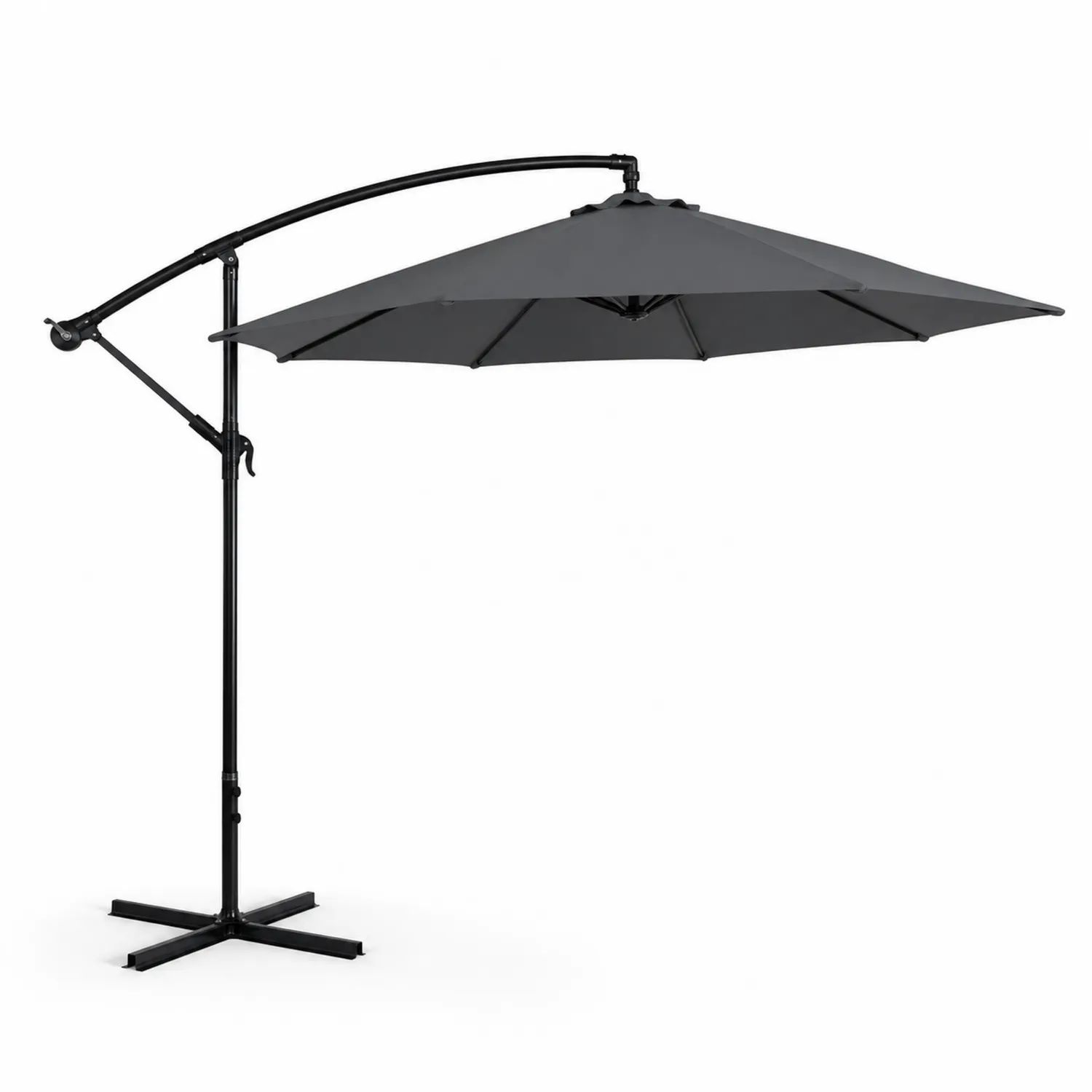 Parasol déporté rond 300 cm en aluminium avec toile polyester anthracite