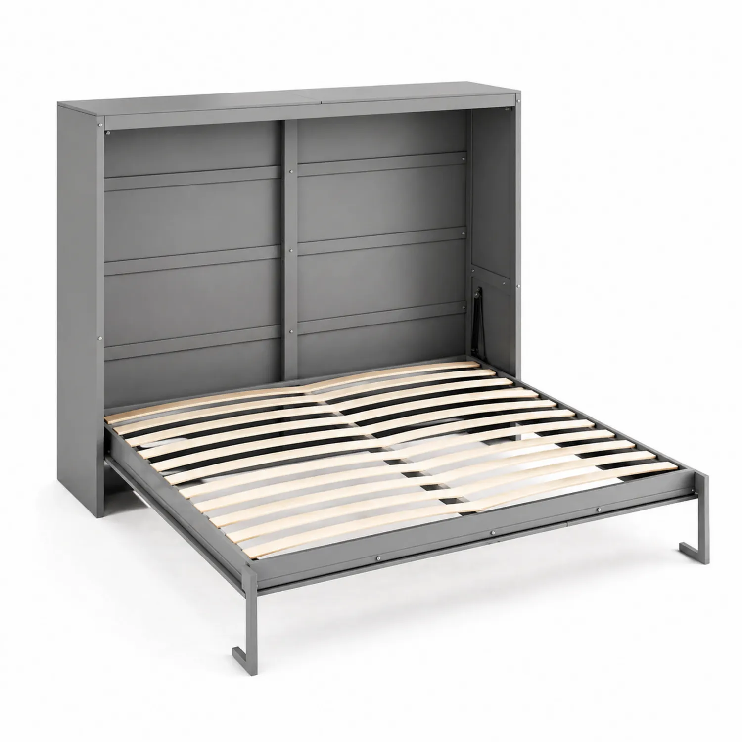 Lit escamotable en métal gris avec cadre en acier et lattes en bois 200x150 cm