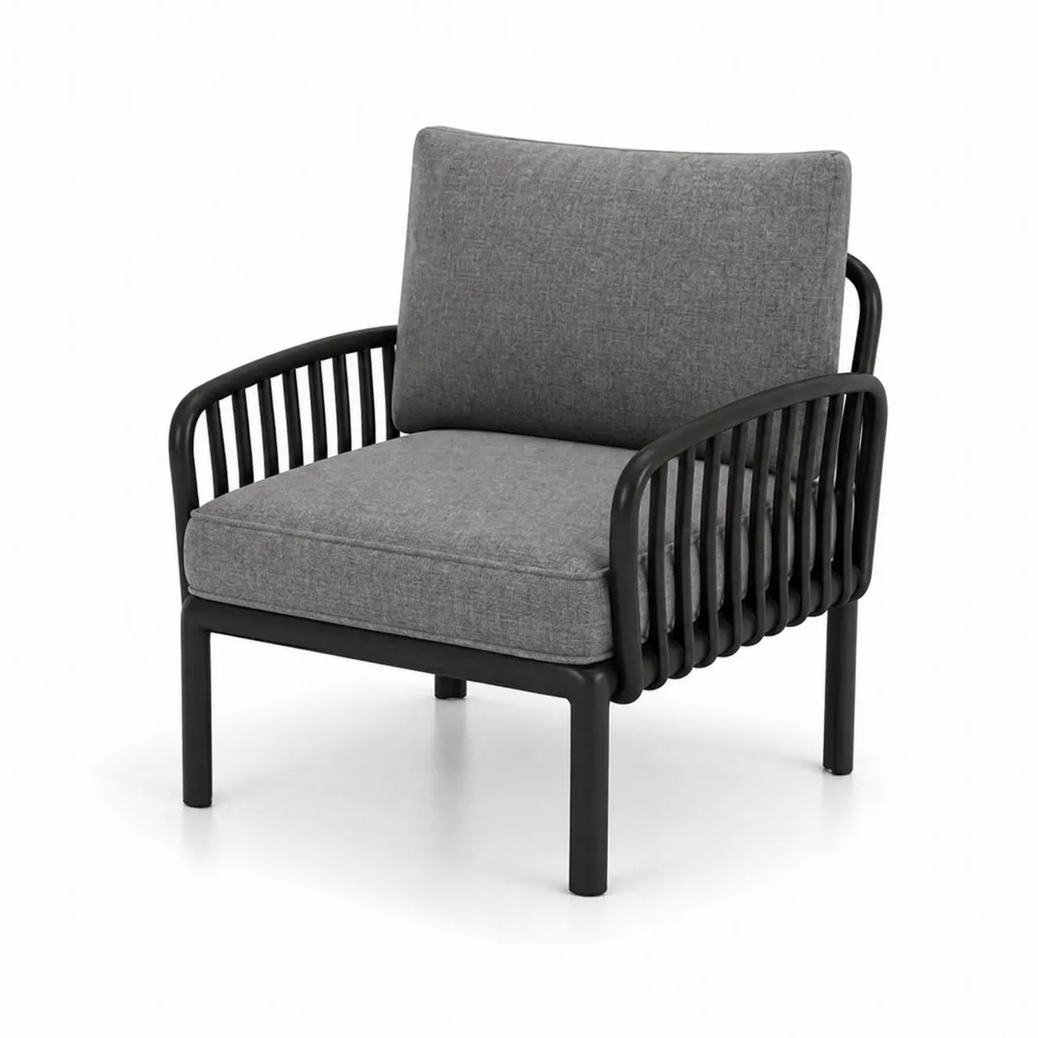 Fauteuil extérieur en métal avec coussins en polyester gris