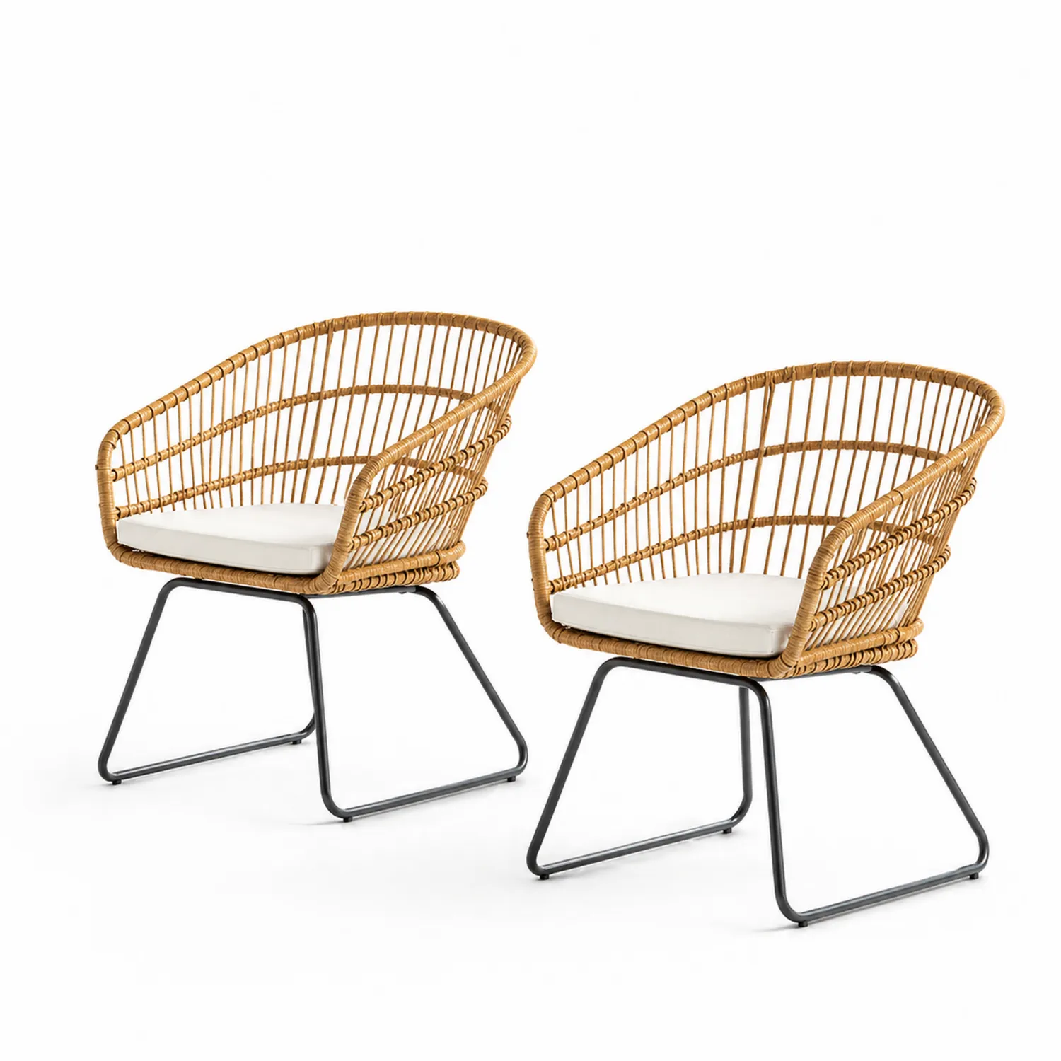 Lot de 2 chaises en rotin avec pieds en métal