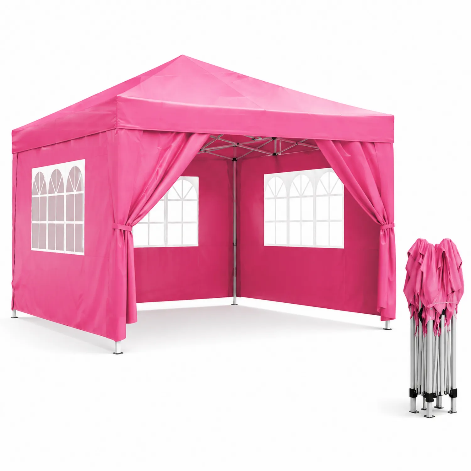 Tente pliante d'extérieur 3x3m en polyester et acier rose