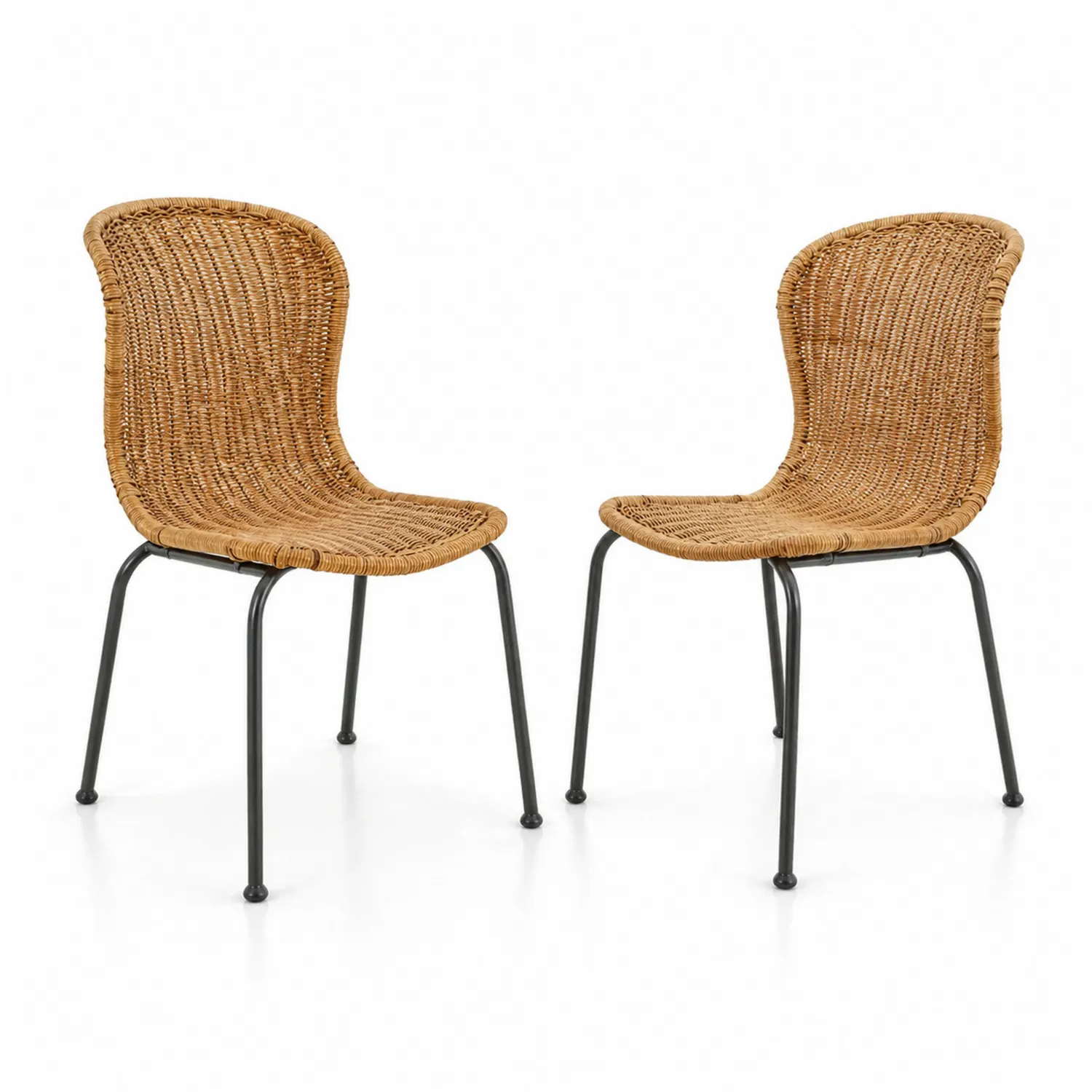 Chaises en rotin et acier, Marron