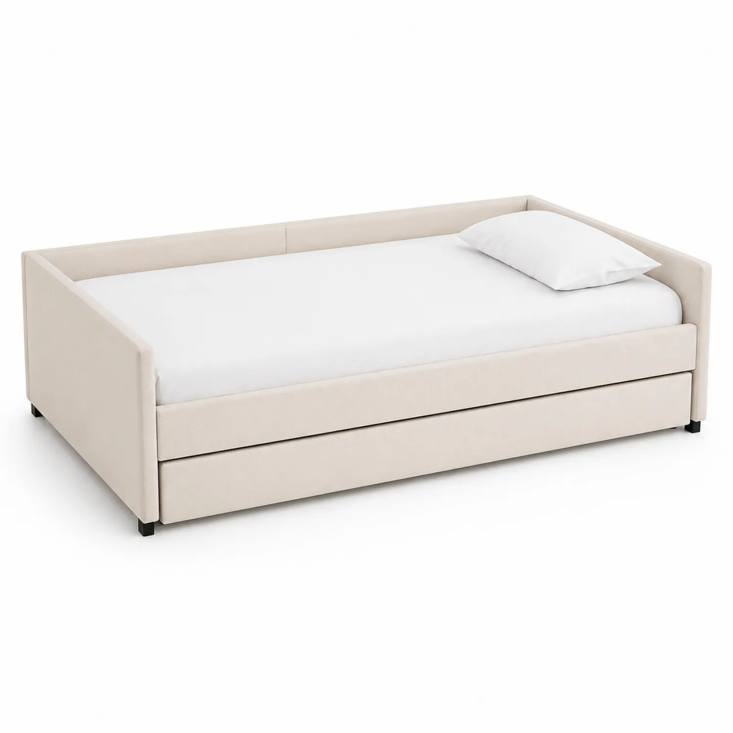 Lit en tissu avec lit gigogne et rangement 200x90 cm