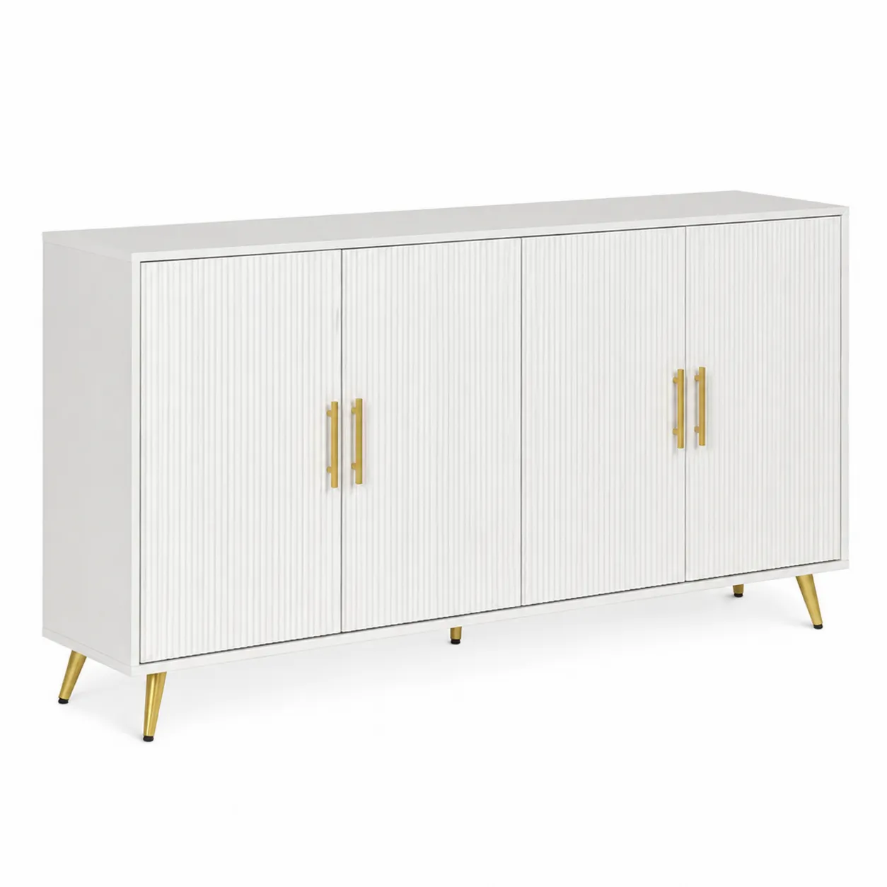 Credenza a 4 ante in legno composito con maniglie e gambe in metallo