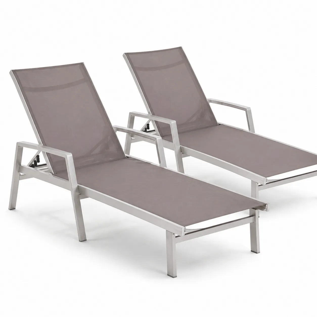 Set di 2 Chaise Longue in Alluminio e Poliestere Traspirante Grigio